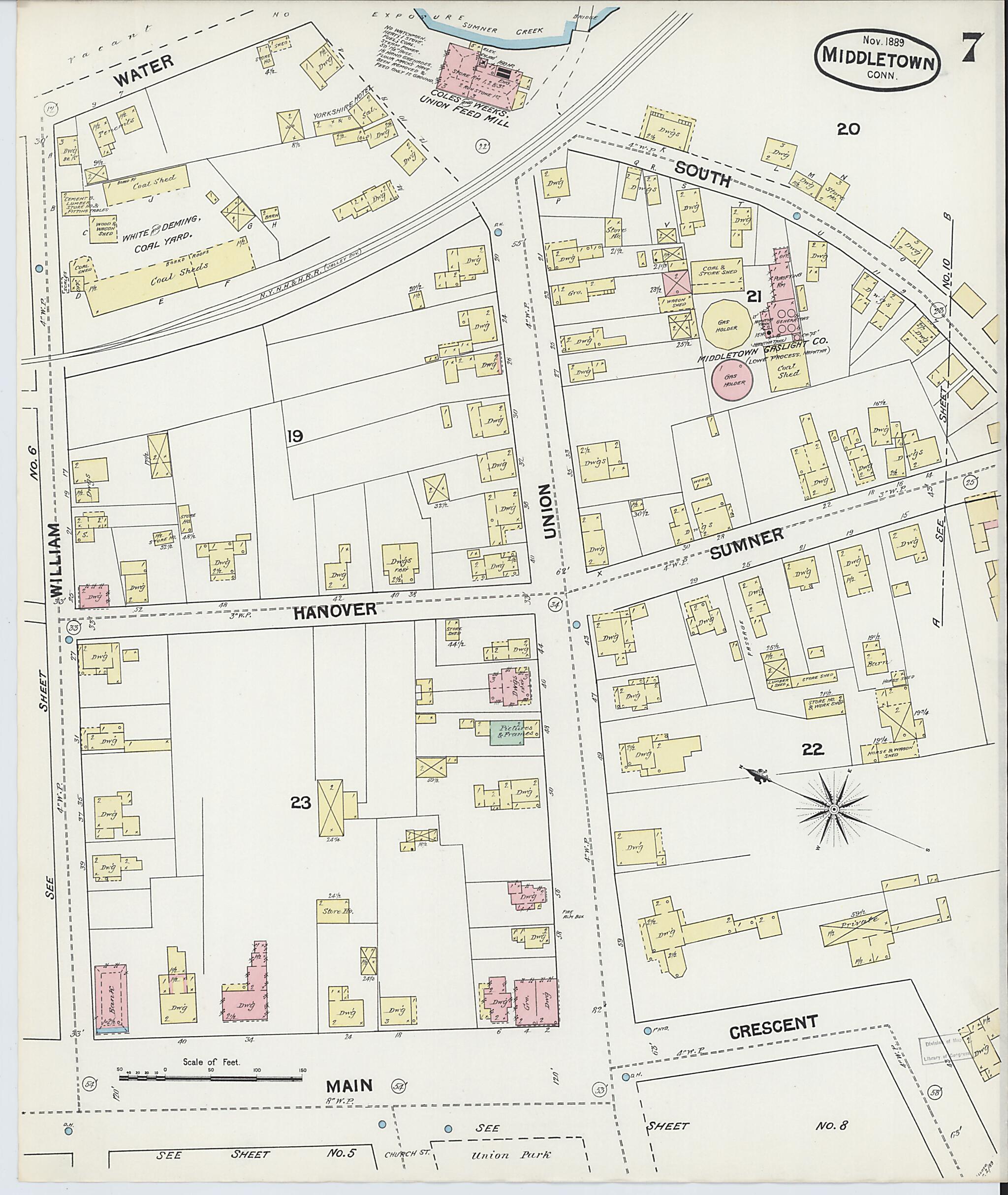 This old map of Middletown, Middlesex County, Connecticut was created by Sanborn Map Company in 1889