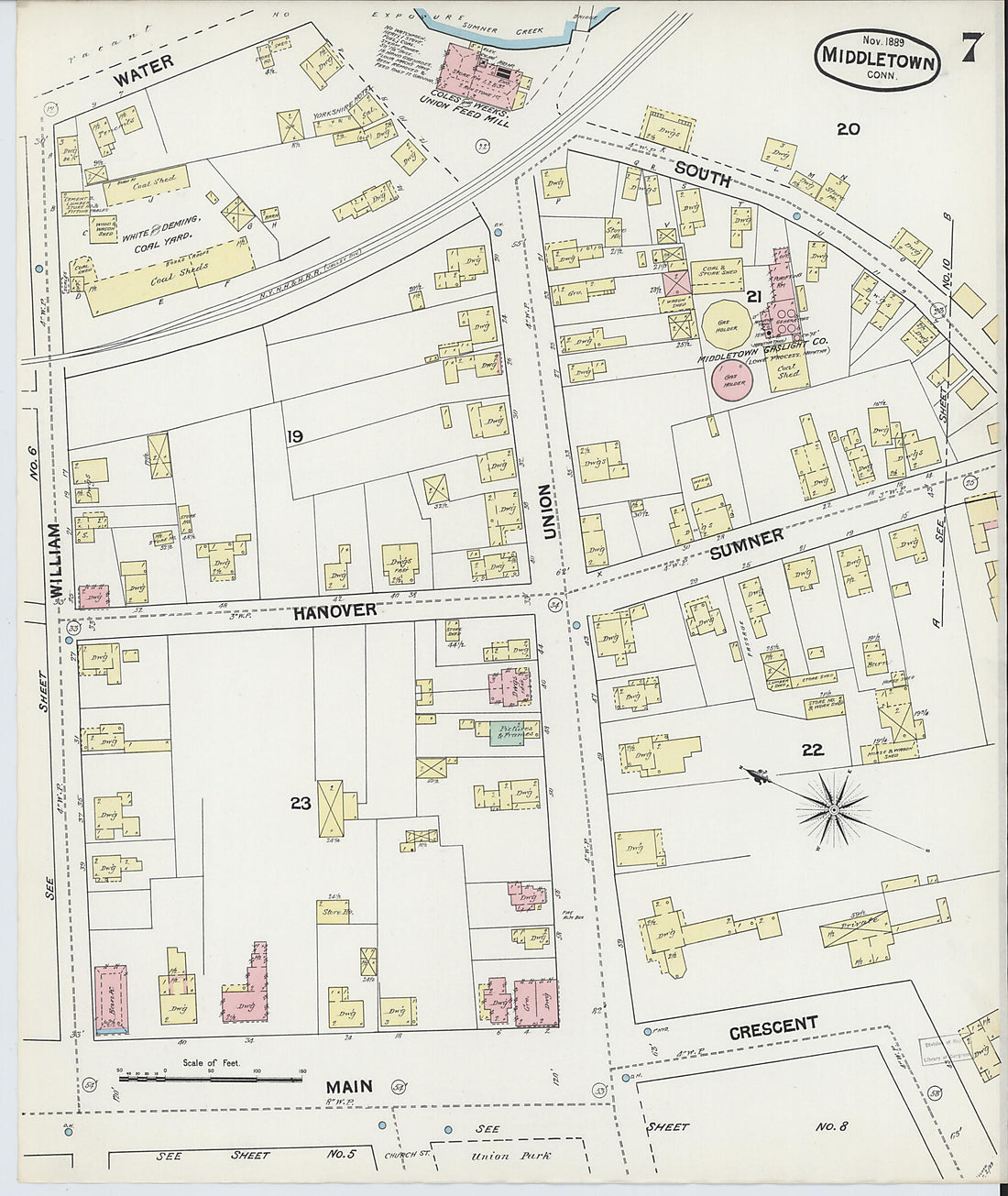 This old map of Middletown, Middlesex County, Connecticut was created by Sanborn Map Company in 1889