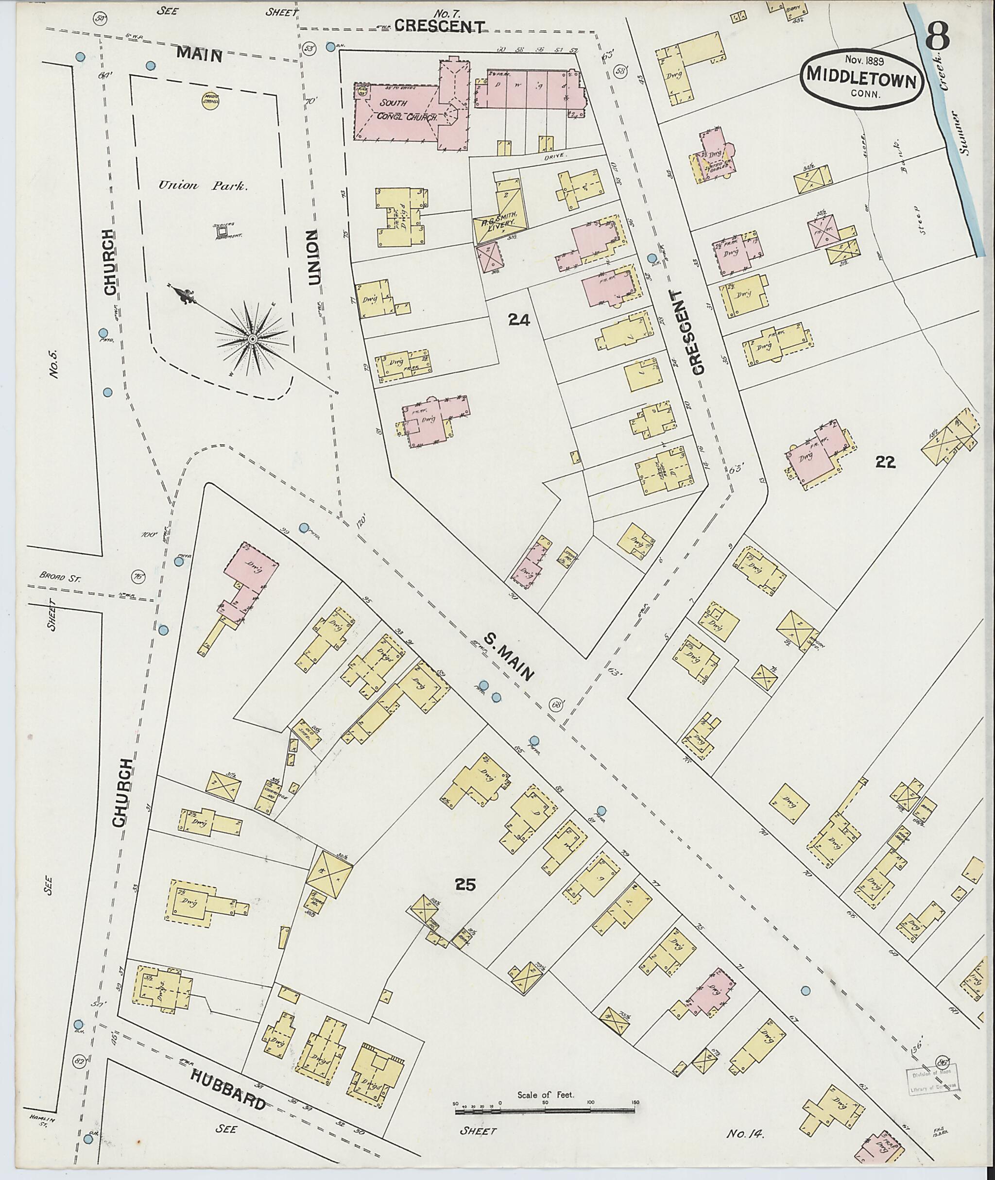 This old map of Middletown, Middlesex County, Connecticut was created by Sanborn Map Company in 1889