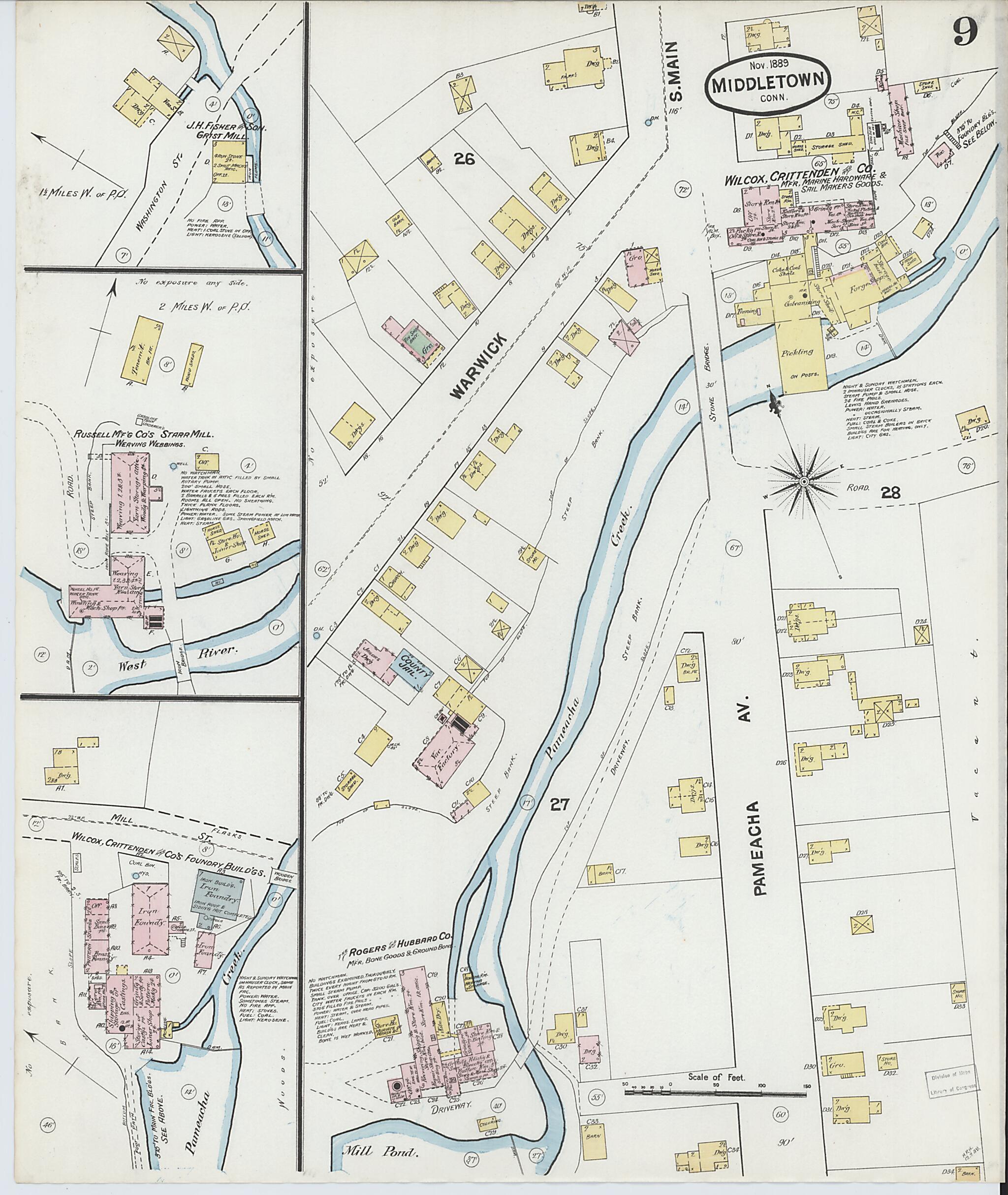 This old map of Middletown, Middlesex County, Connecticut was created by Sanborn Map Company in 1889