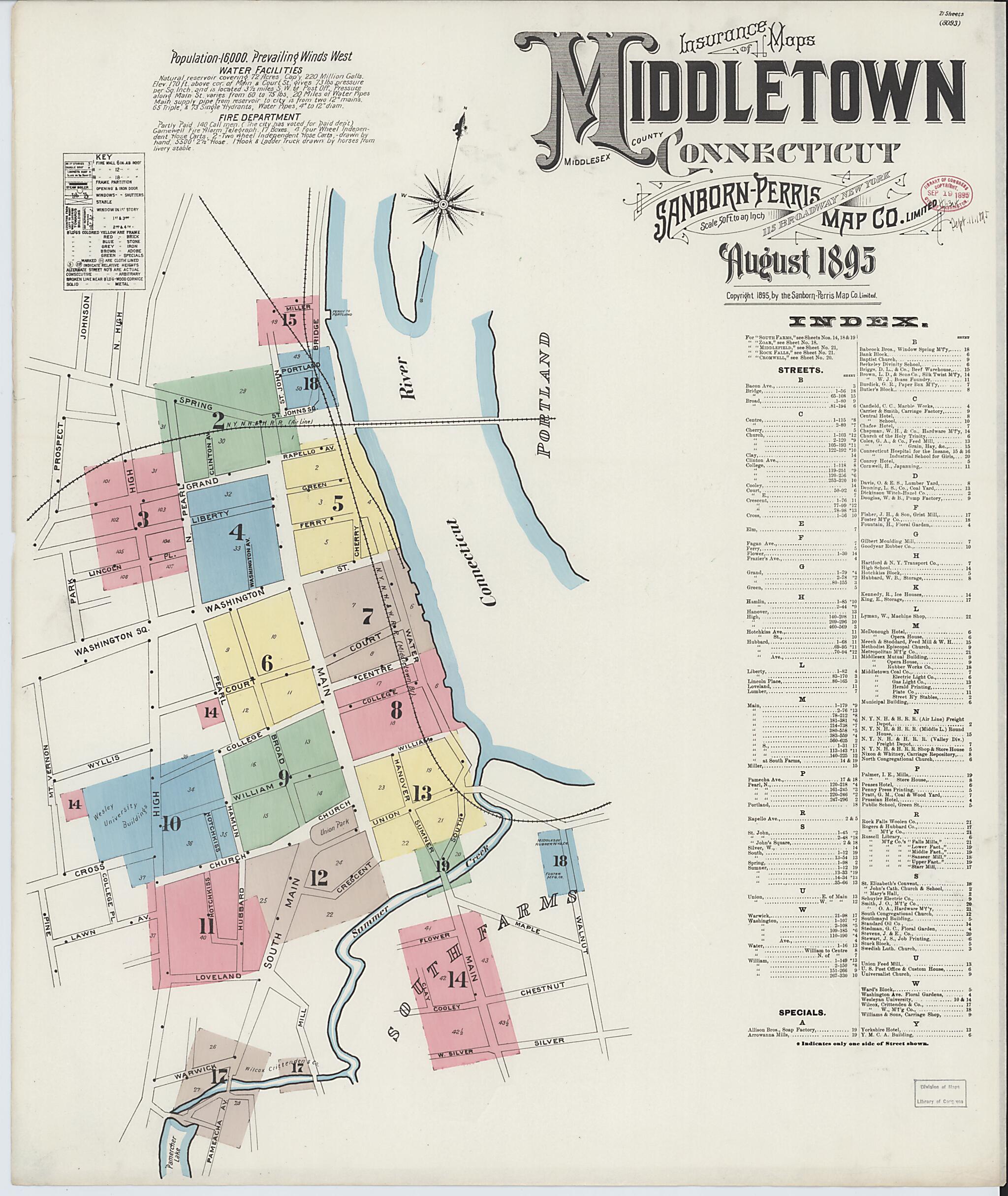 This old map of Middletown, Middlesex County, Connecticut was created by Sanborn Map Company in 1895