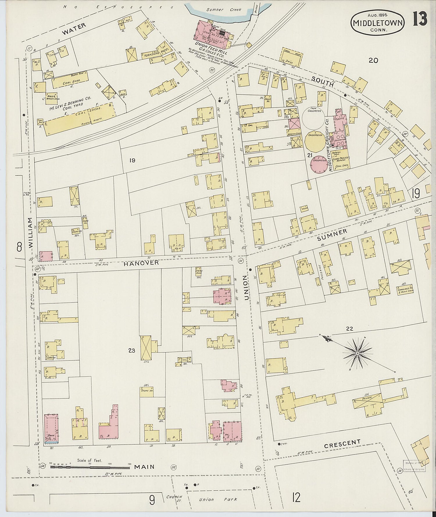 This old map of Middletown, Middlesex County, Connecticut was created by Sanborn Map Company in 1895