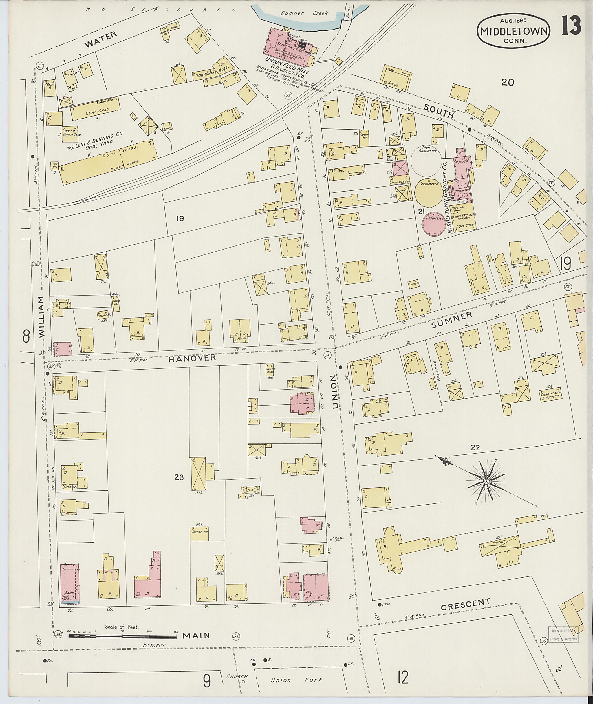 This old map of Middletown, Middlesex County, Connecticut was created by Sanborn Map Company in 1895