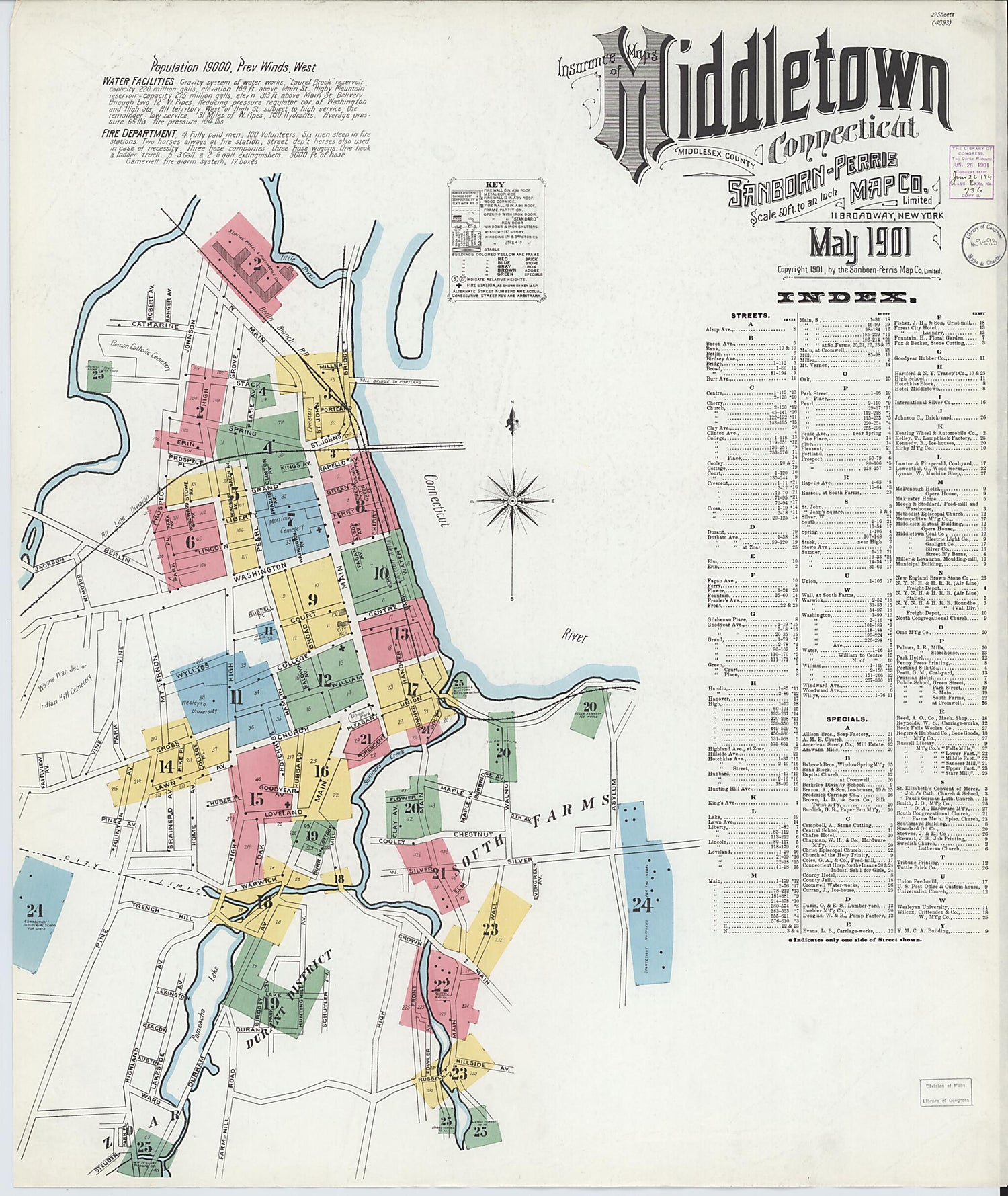 This old map of Middletown, Middlesex County, Connecticut was created by Sanborn Map Company in 1901