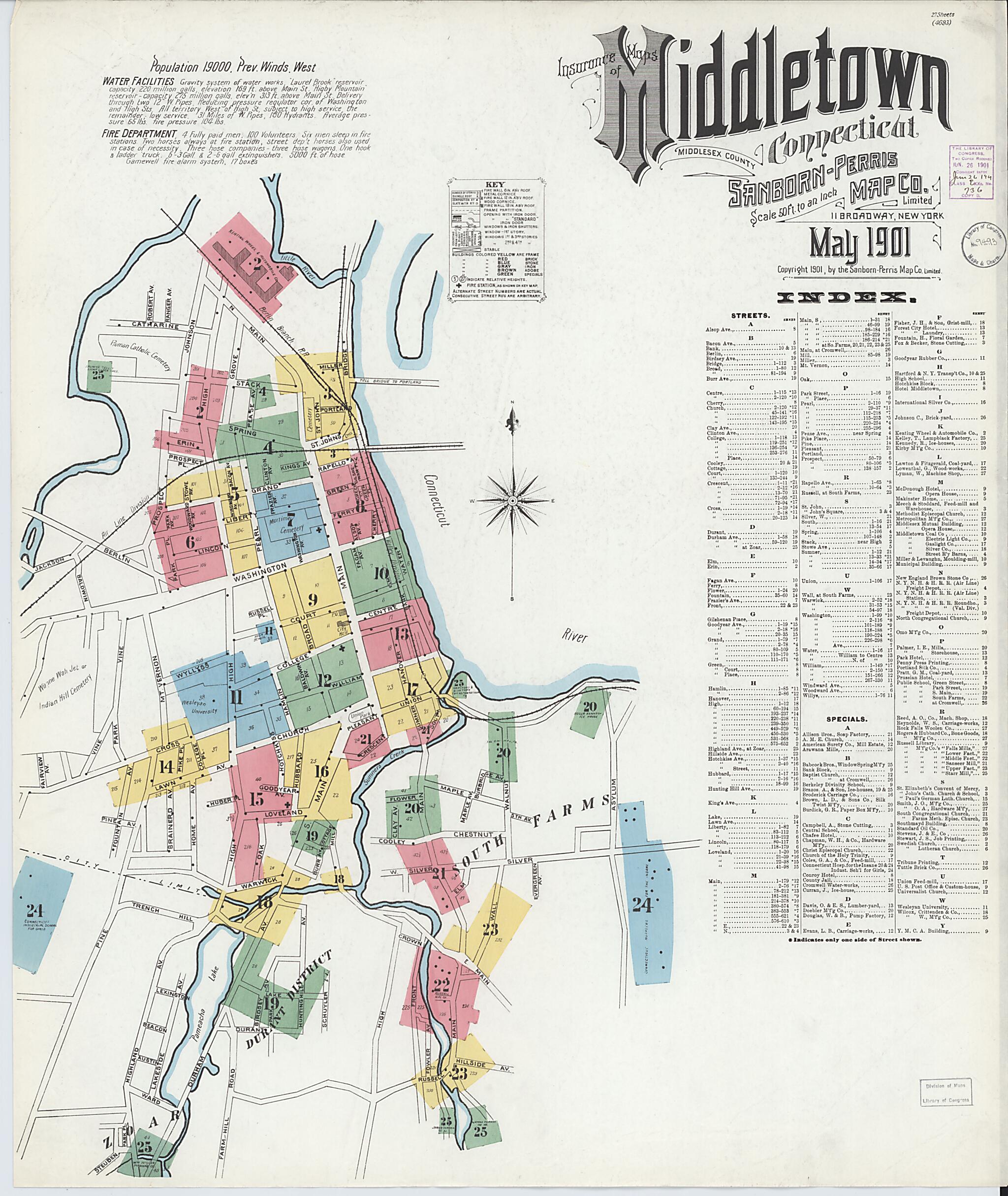 This old map of Middletown, Middlesex County, Connecticut was created by Sanborn Map Company in 1901