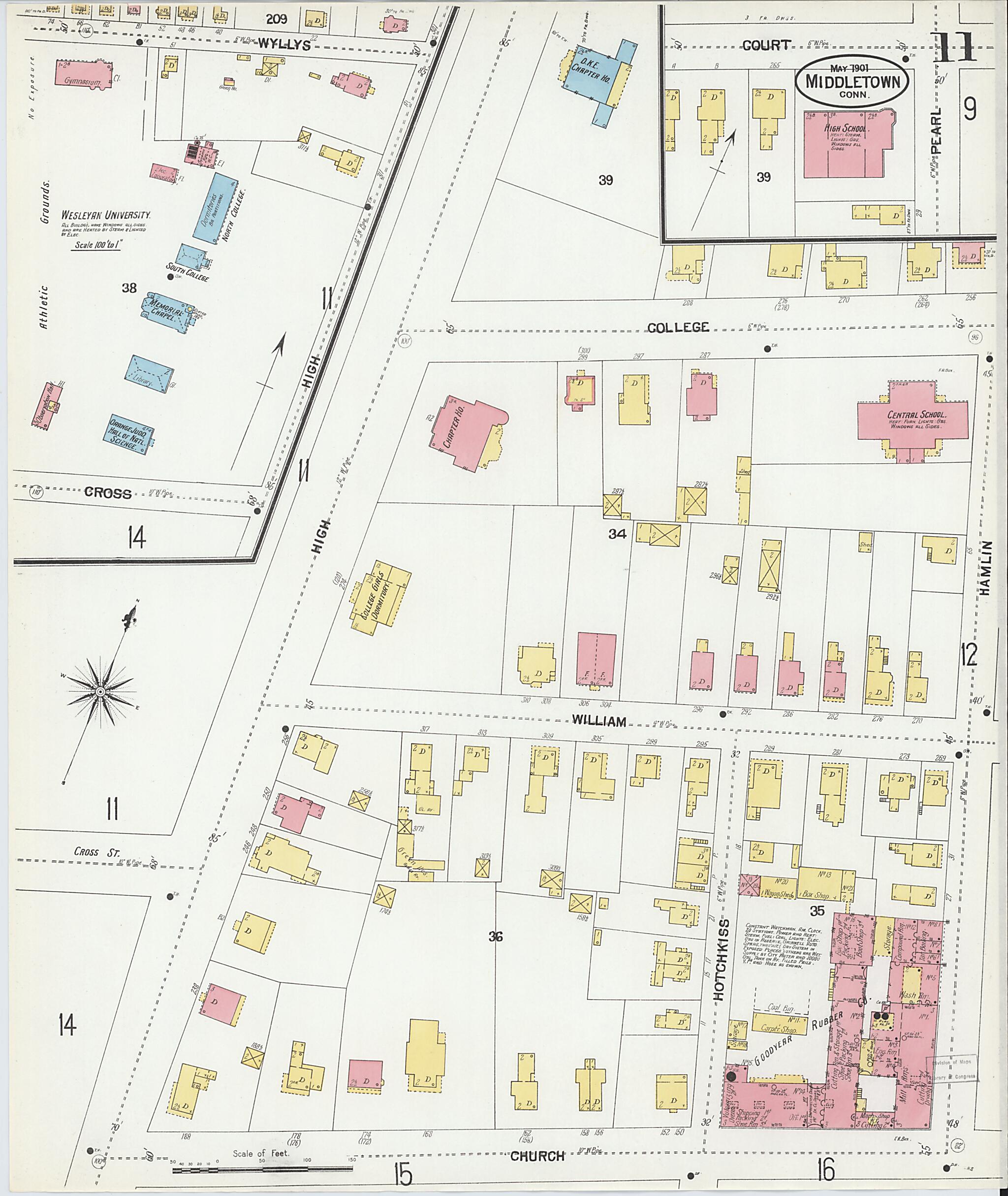 This old map of Middletown, Middlesex County, Connecticut was created by Sanborn Map Company in 1901