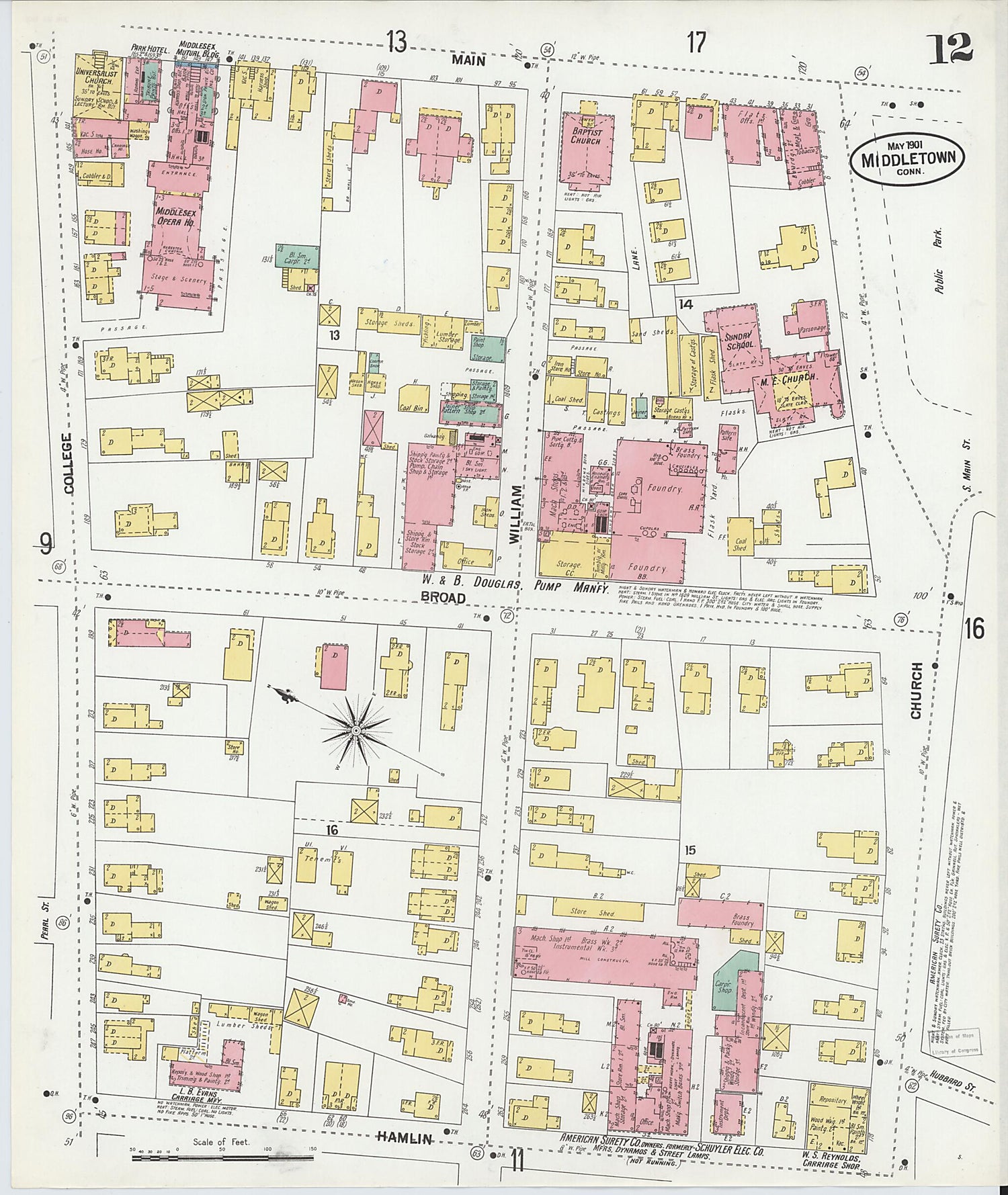 This old map of Middletown, Middlesex County, Connecticut was created by Sanborn Map Company in 1901