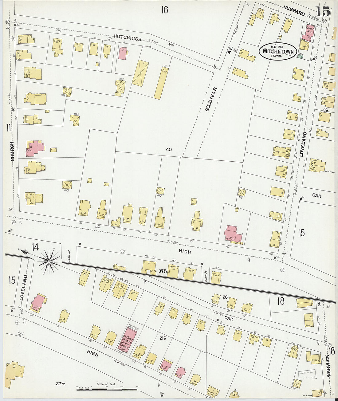 This old map of Middletown, Middlesex County, Connecticut was created by Sanborn Map Company in 1901