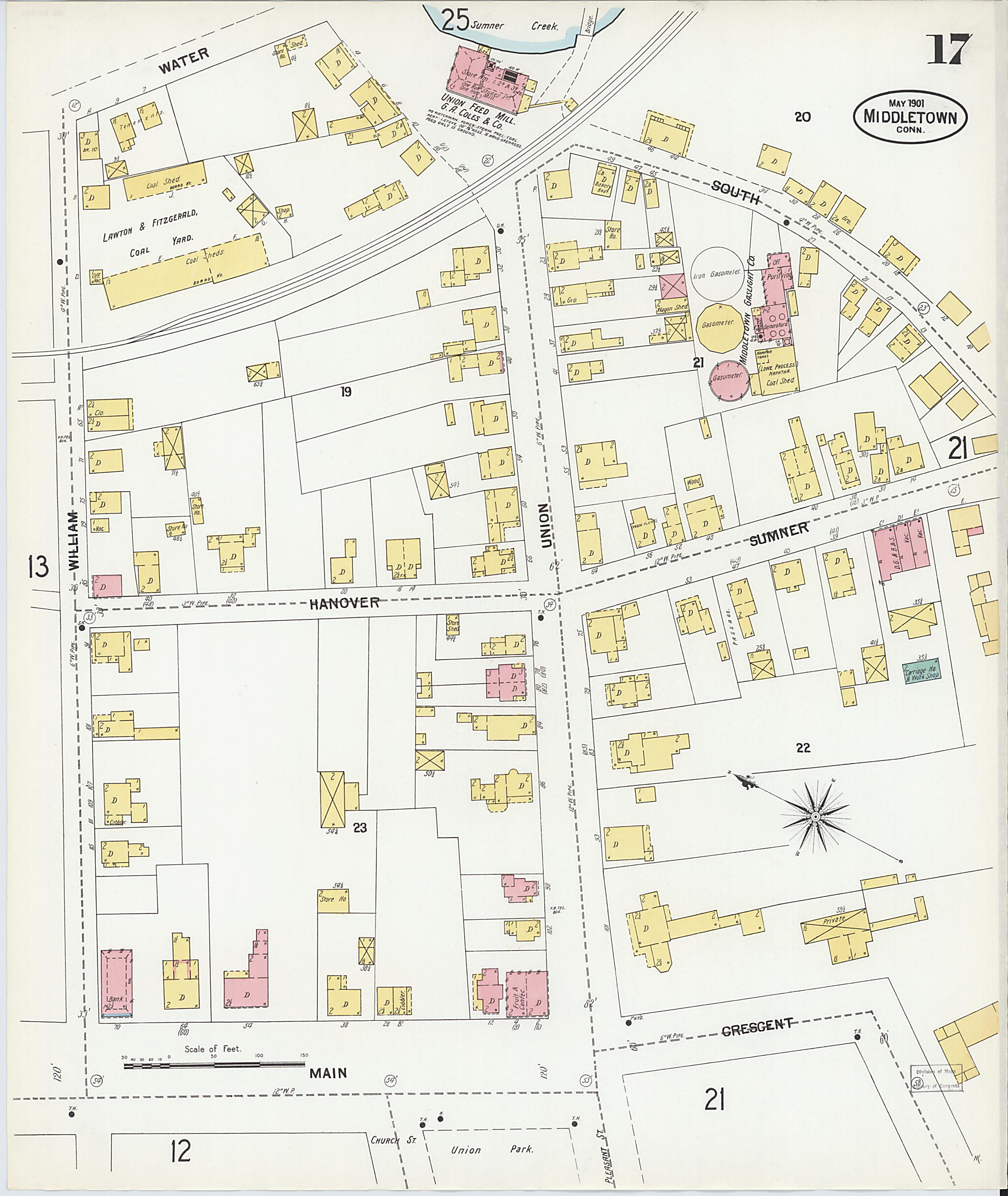 This old map of Middletown, Middlesex County, Connecticut was created by Sanborn Map Company in 1901
