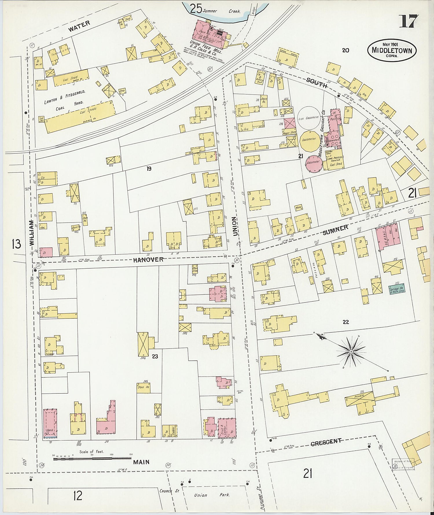 This old map of Middletown, Middlesex County, Connecticut was created by Sanborn Map Company in 1901