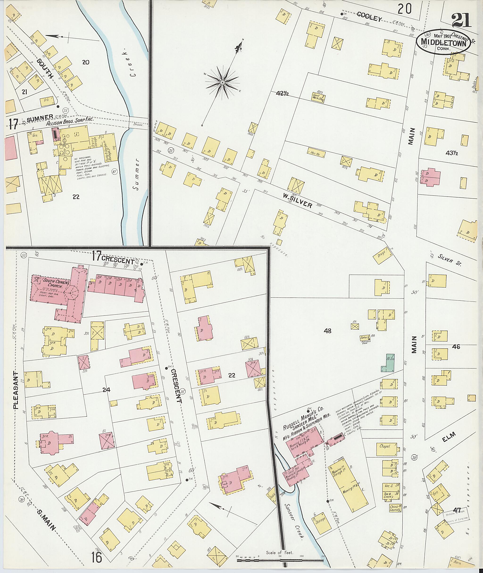 This old map of Middletown, Middlesex County, Connecticut was created by Sanborn Map Company in 1901