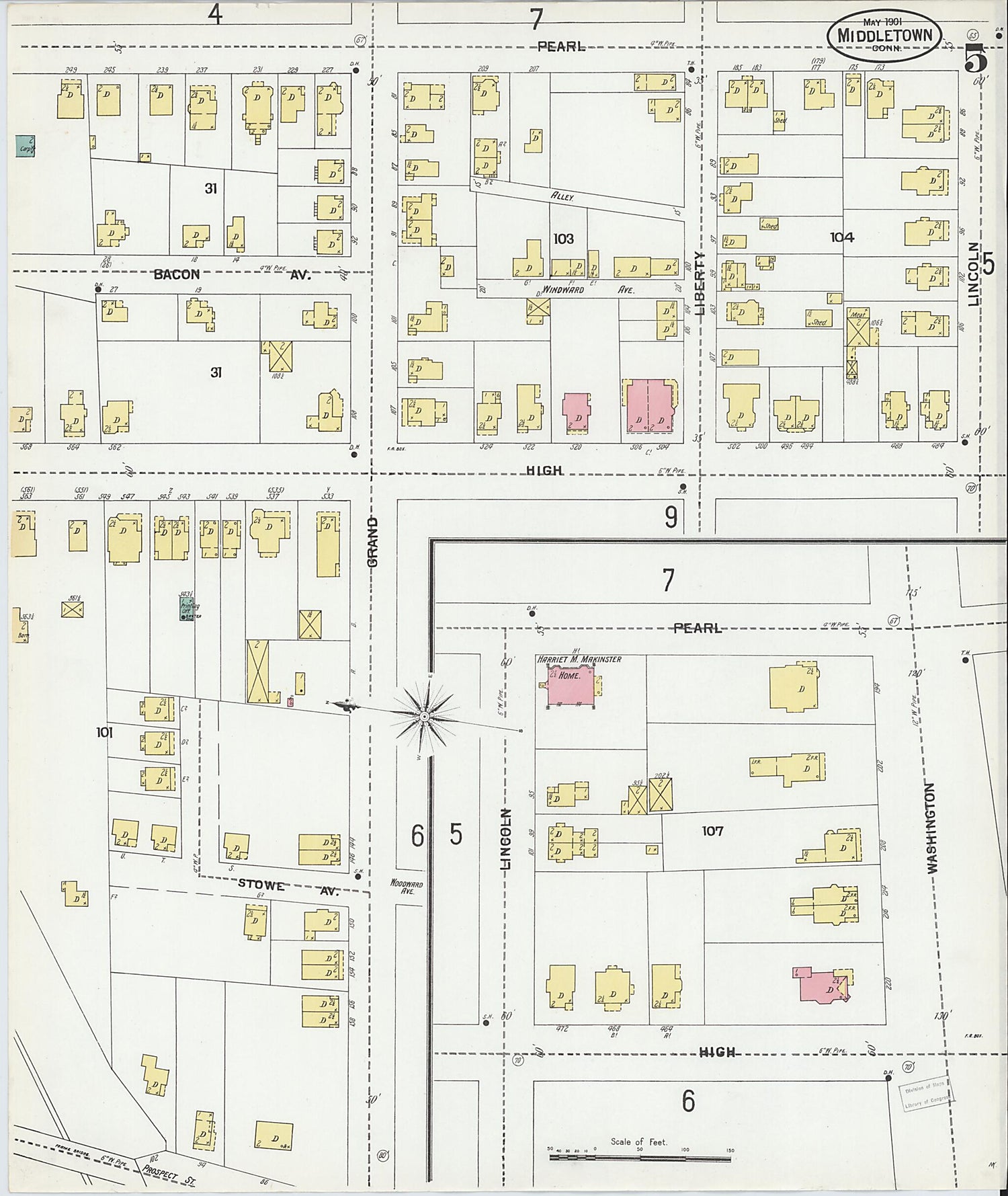 This old map of Middletown, Middlesex County, Connecticut was created by Sanborn Map Company in 1901