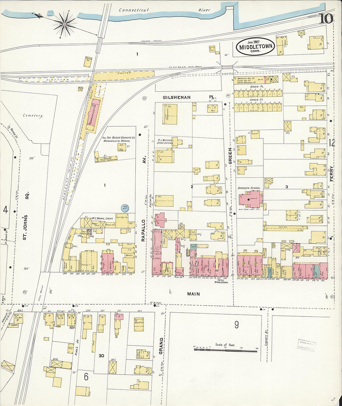 This old map of Middletown, Middlesex County, Connecticut was created by Sanborn Map Company in 1907