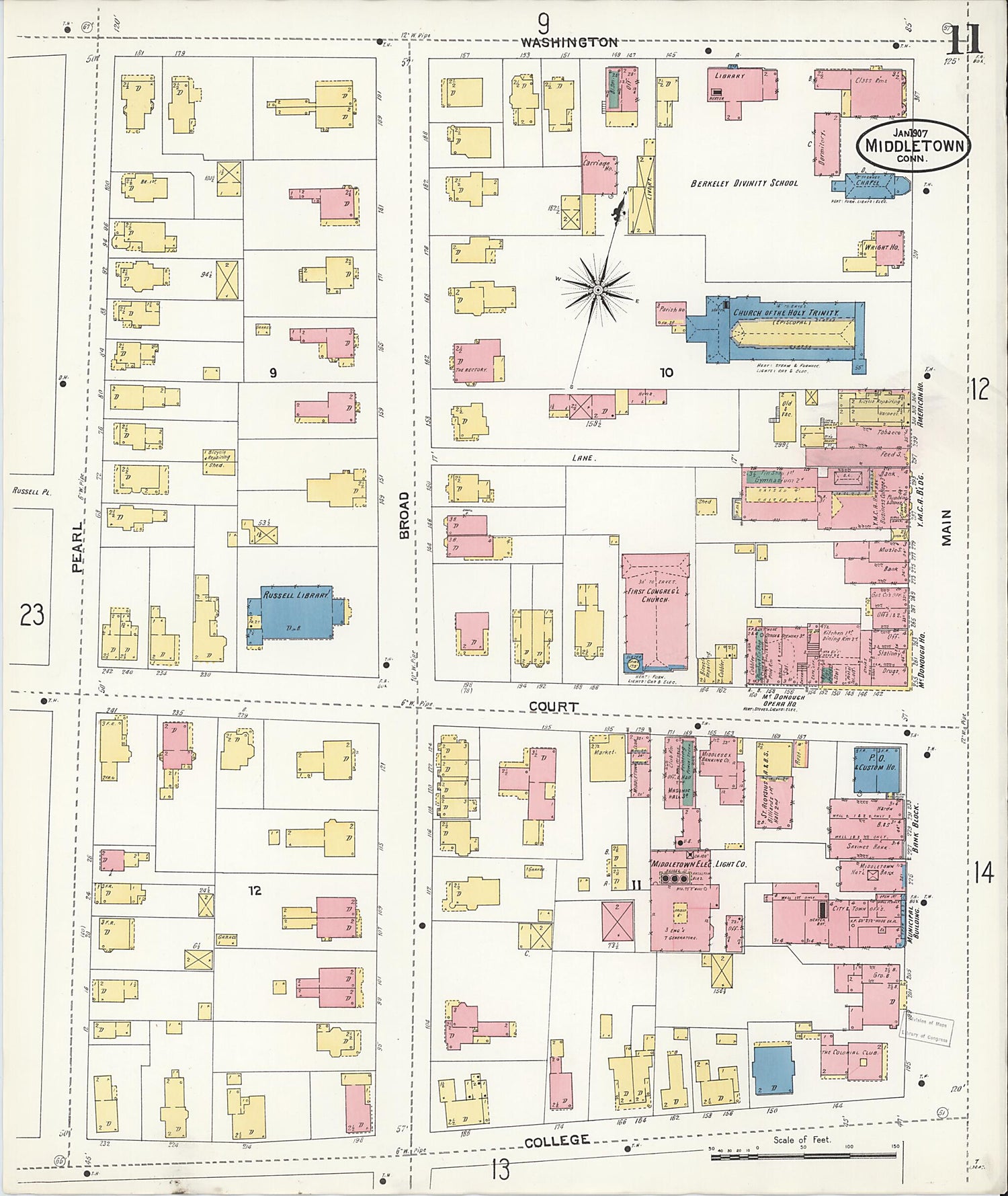 This old map of Middletown, Middlesex County, Connecticut was created by Sanborn Map Company in 1907