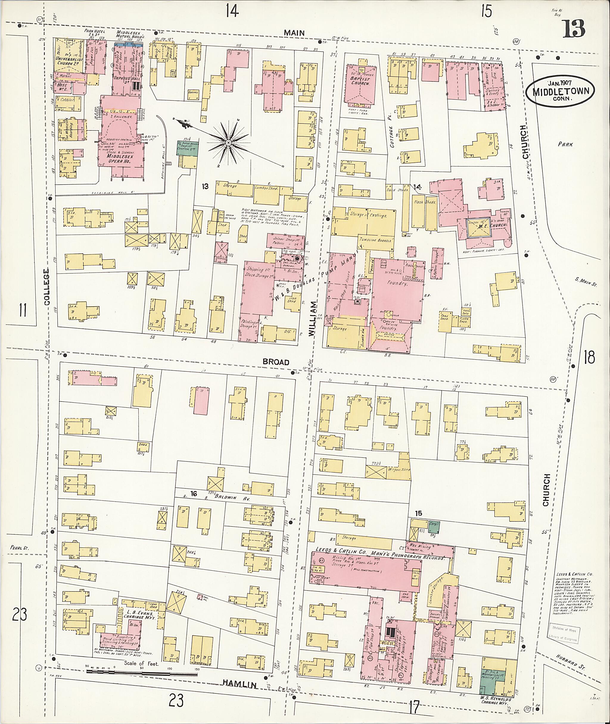This old map of Middletown, Middlesex County, Connecticut was created by Sanborn Map Company in 1907