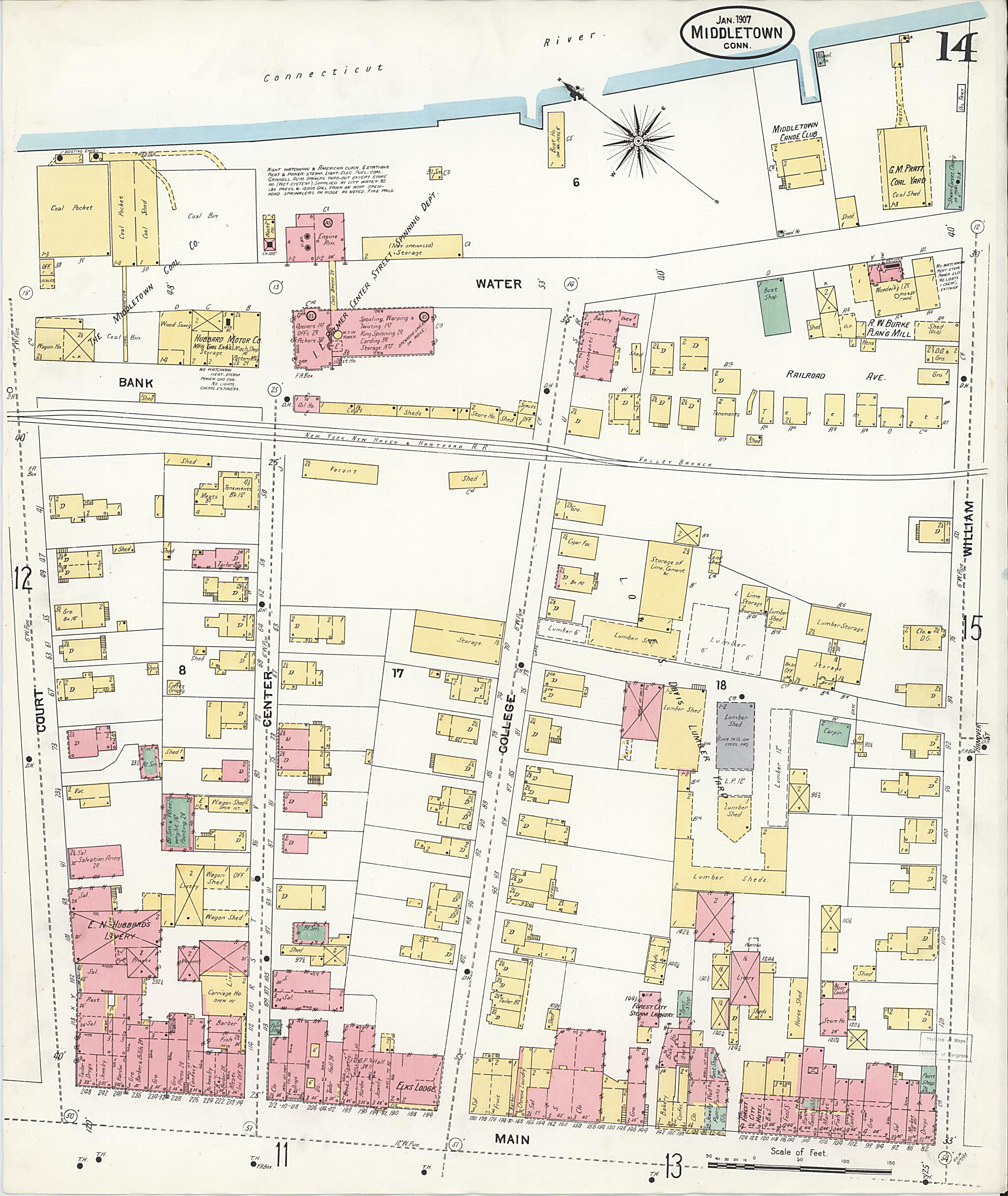 This old map of Middletown, Middlesex County, Connecticut was created by Sanborn Map Company in 1907