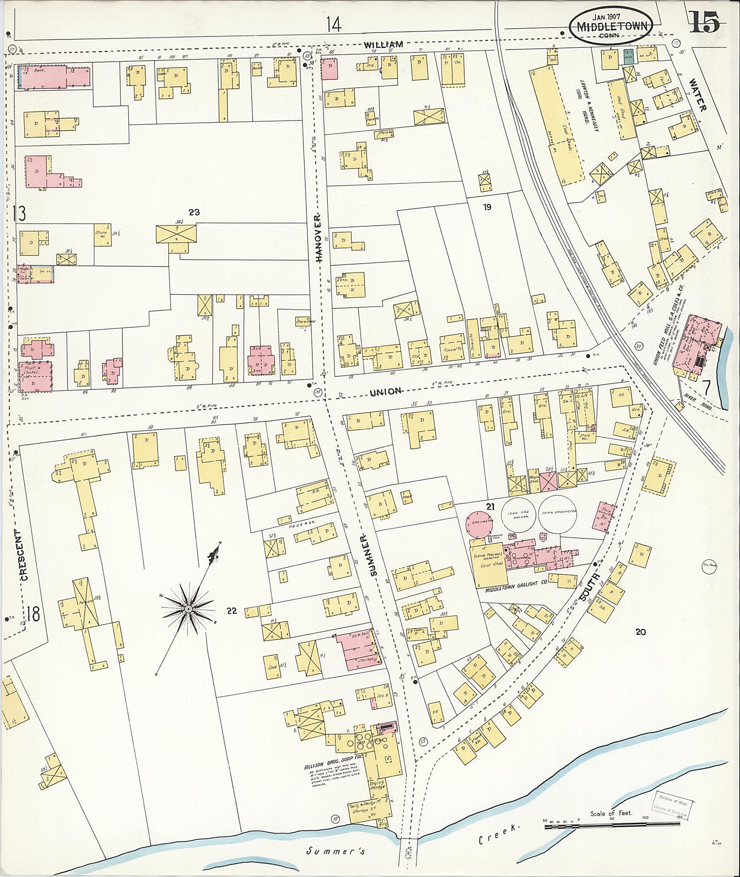 This old map of Middletown, Middlesex County, Connecticut was created by Sanborn Map Company in 1907