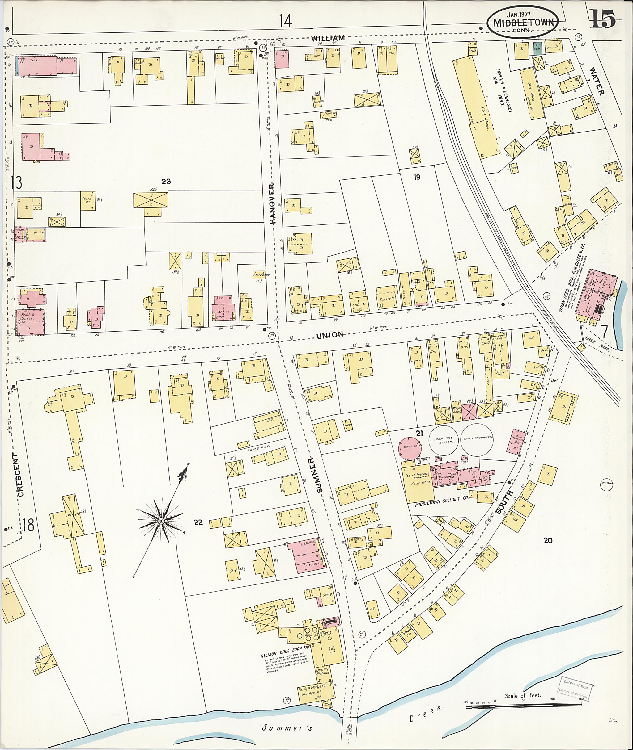 This old map of Middletown, Middlesex County, Connecticut was created by Sanborn Map Company in 1907