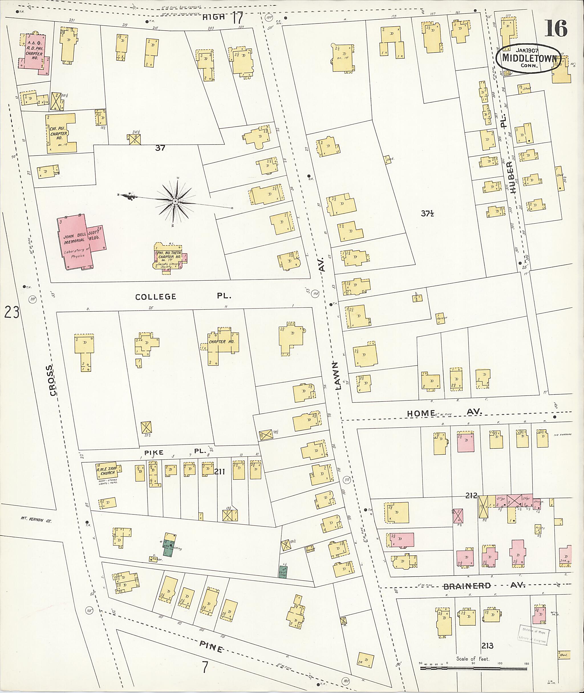 This old map of Middletown, Middlesex County, Connecticut was created by Sanborn Map Company in 1907