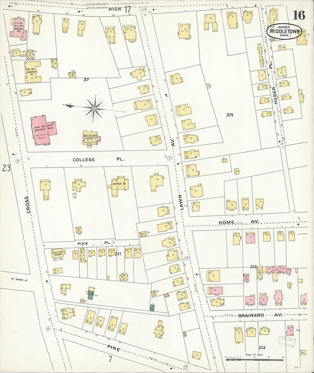 This old map of Middletown, Middlesex County, Connecticut was created by Sanborn Map Company in 1907