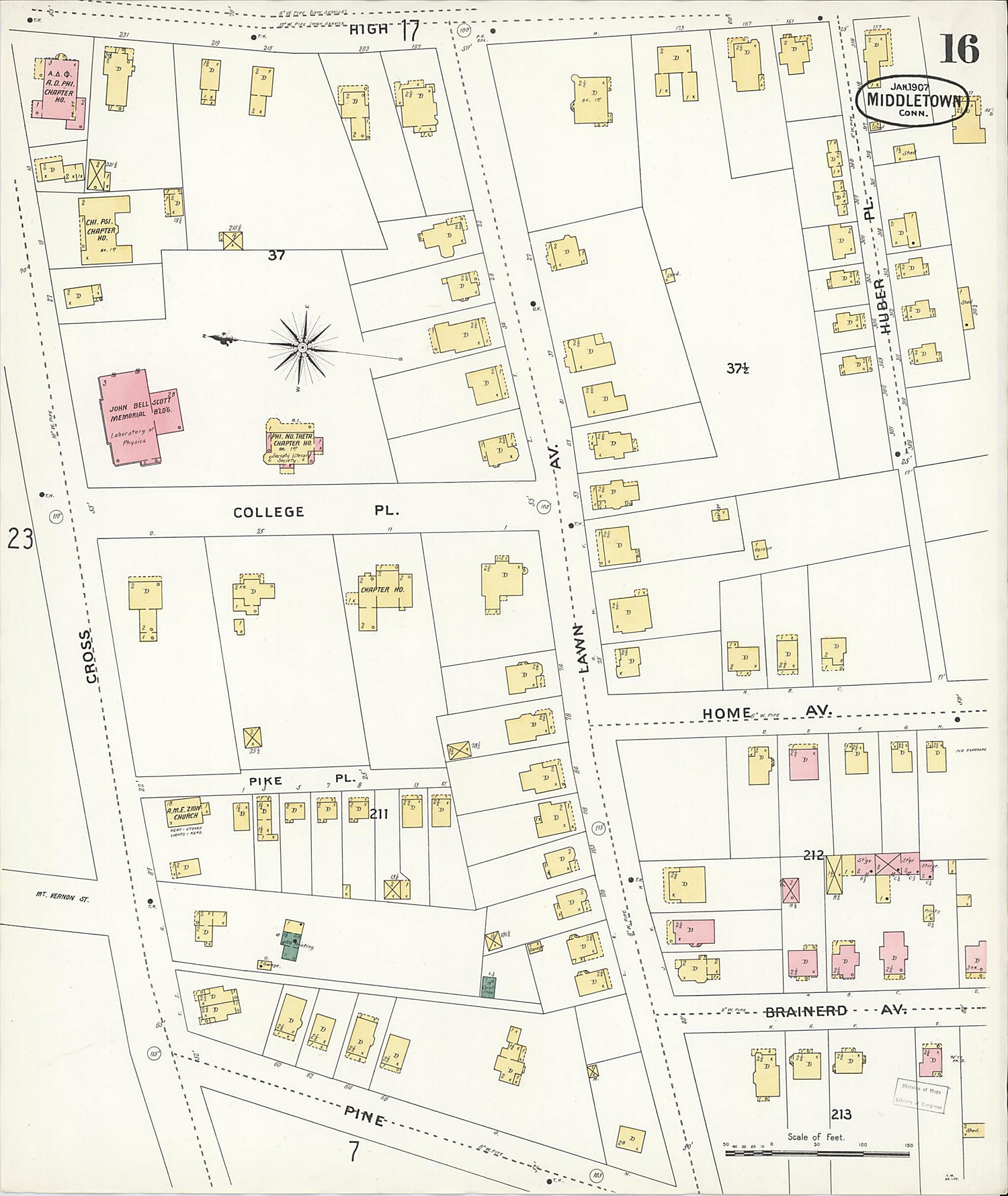 This old map of Middletown, Middlesex County, Connecticut was created by Sanborn Map Company in 1907