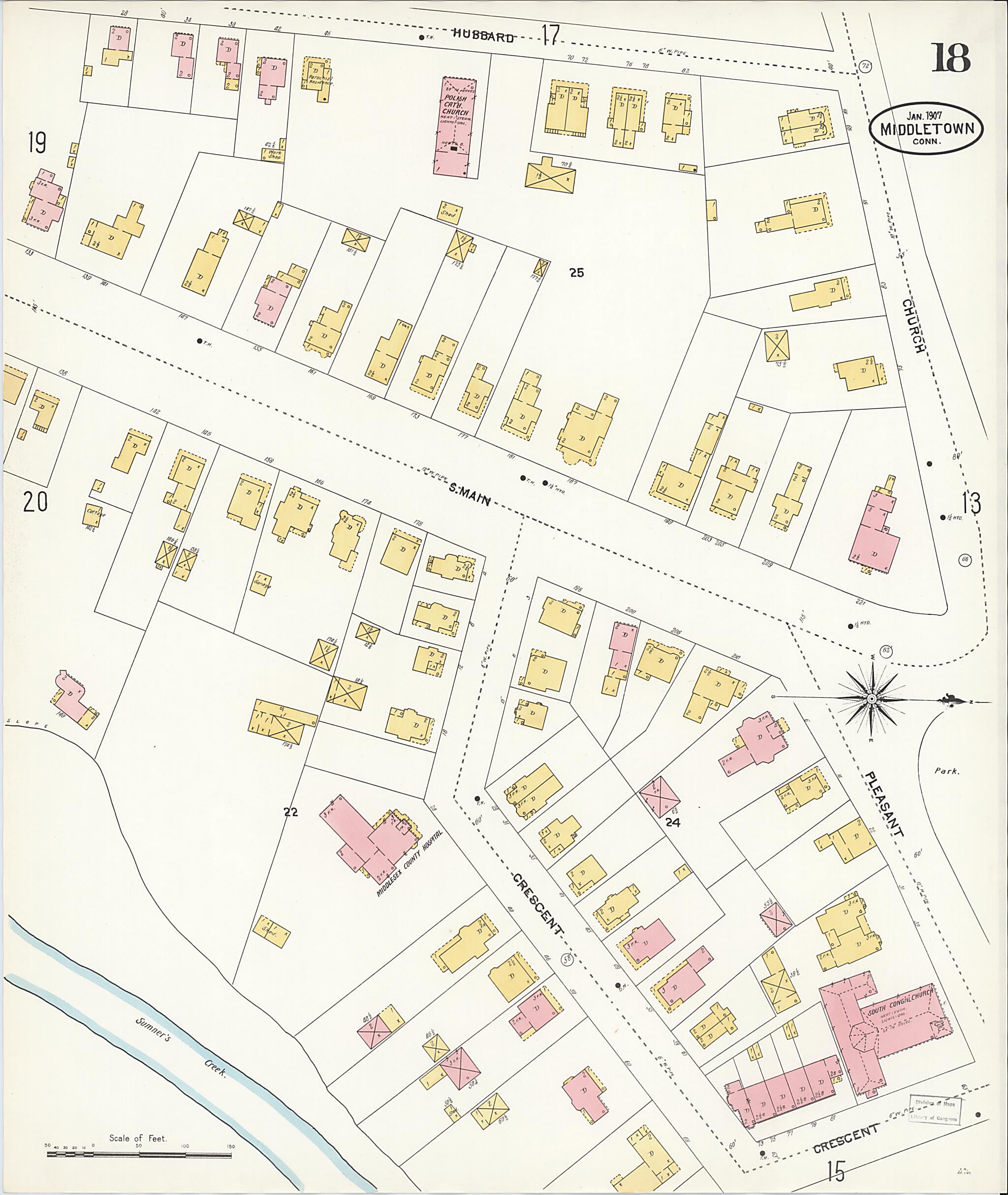 This old map of Middletown, Middlesex County, Connecticut was created by Sanborn Map Company in 1907
