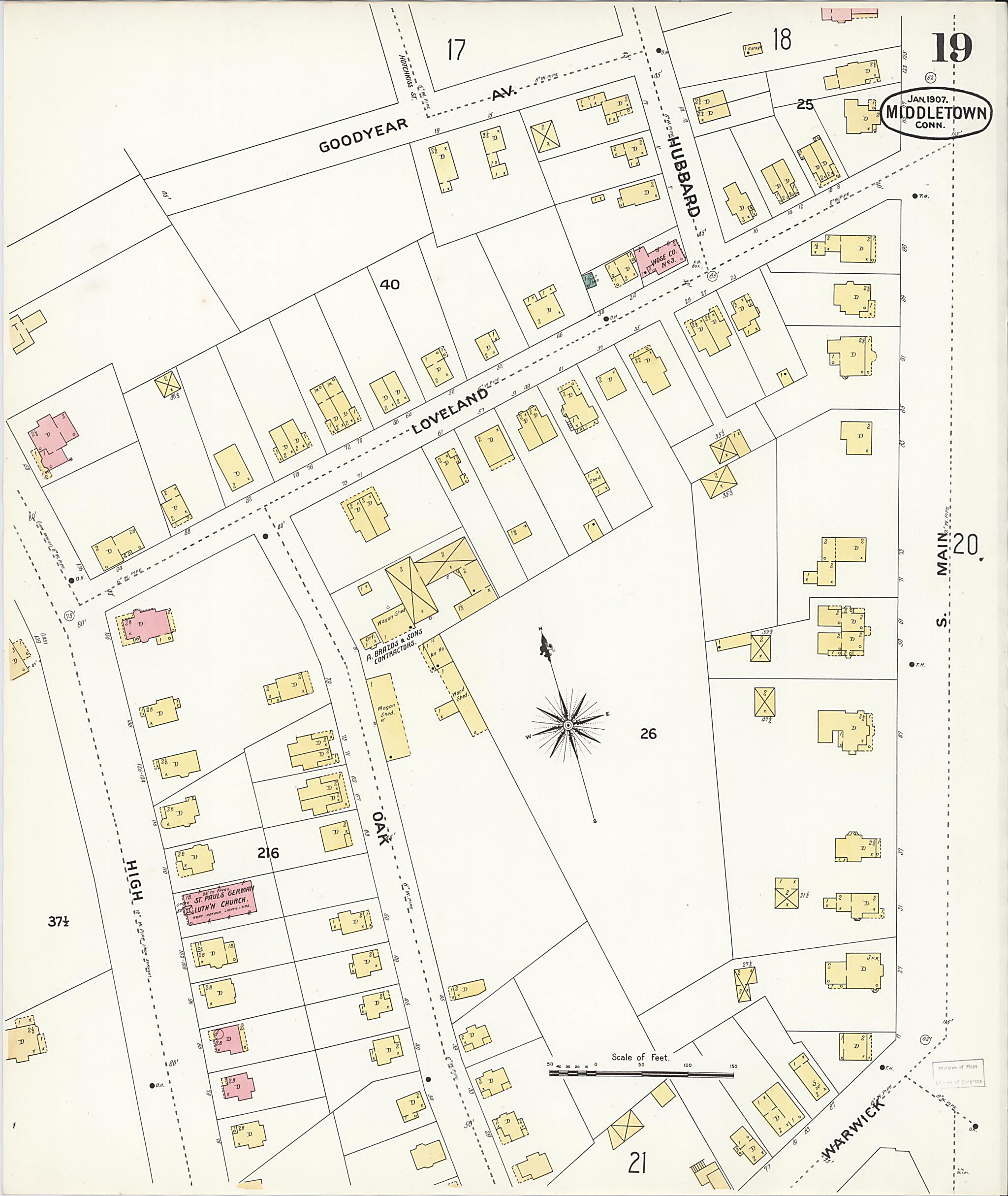 This old map of Middletown, Middlesex County, Connecticut was created by Sanborn Map Company in 1907