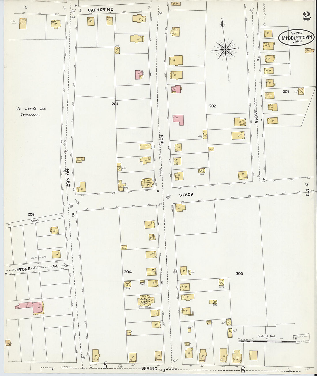 This old map of Middletown, Middlesex County, Connecticut was created by Sanborn Map Company in 1907