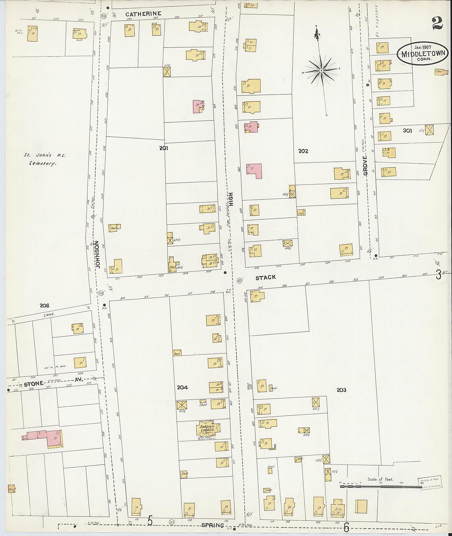 This old map of Middletown, Middlesex County, Connecticut was created by Sanborn Map Company in 1907