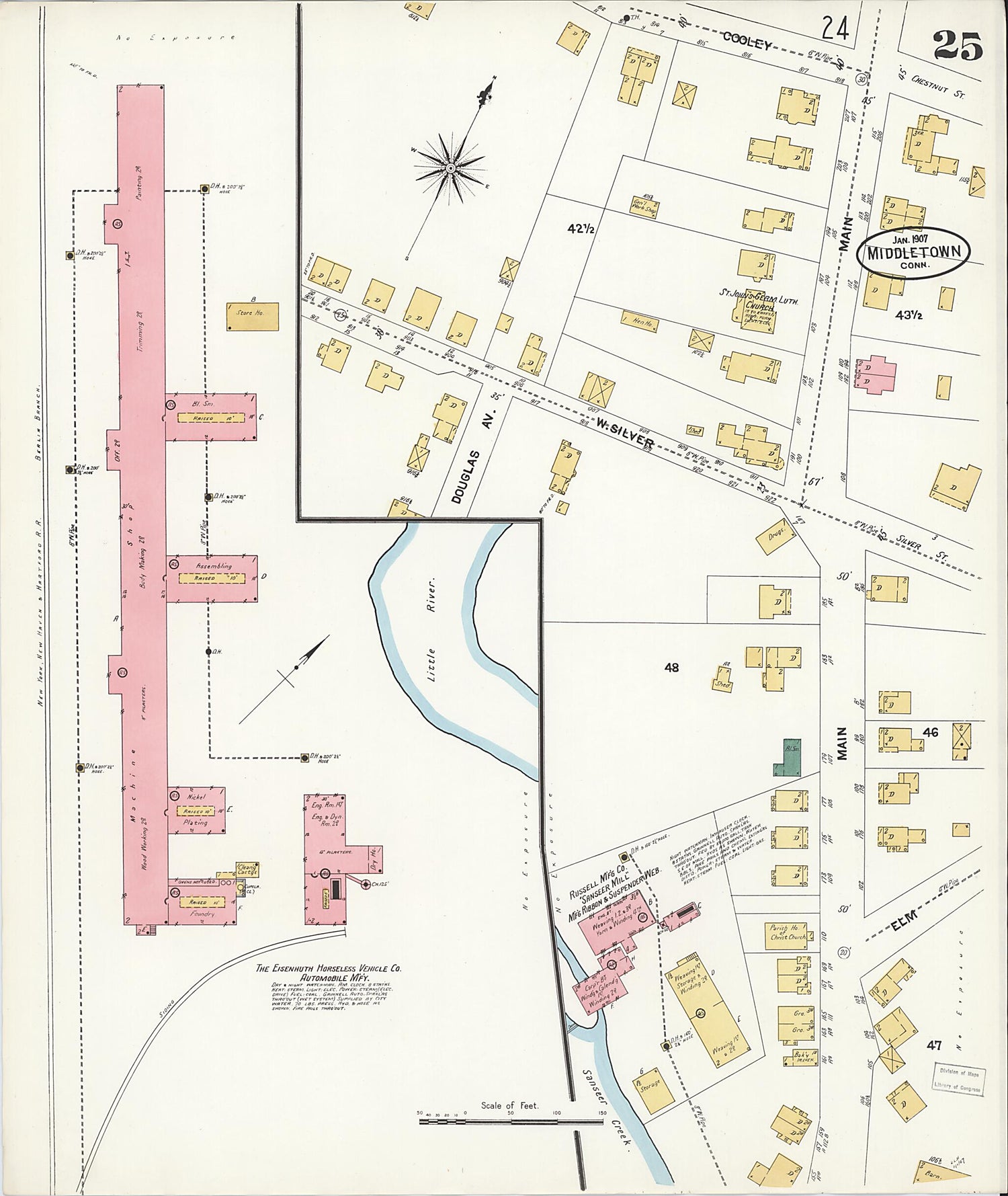 This old map of Middletown, Middlesex County, Connecticut was created by Sanborn Map Company in 1907
