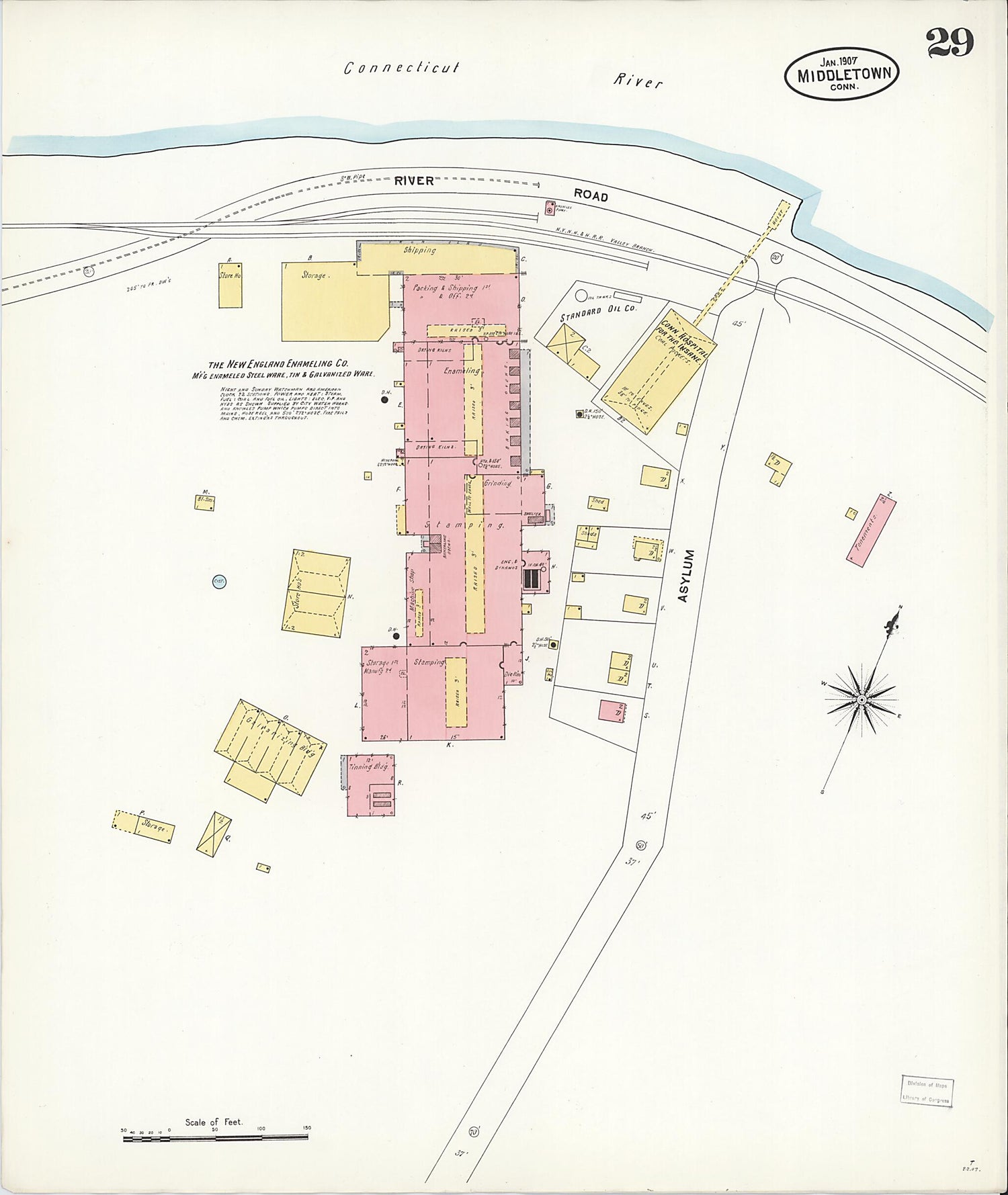 This old map of Middletown, Middlesex County, Connecticut was created by Sanborn Map Company in 1907