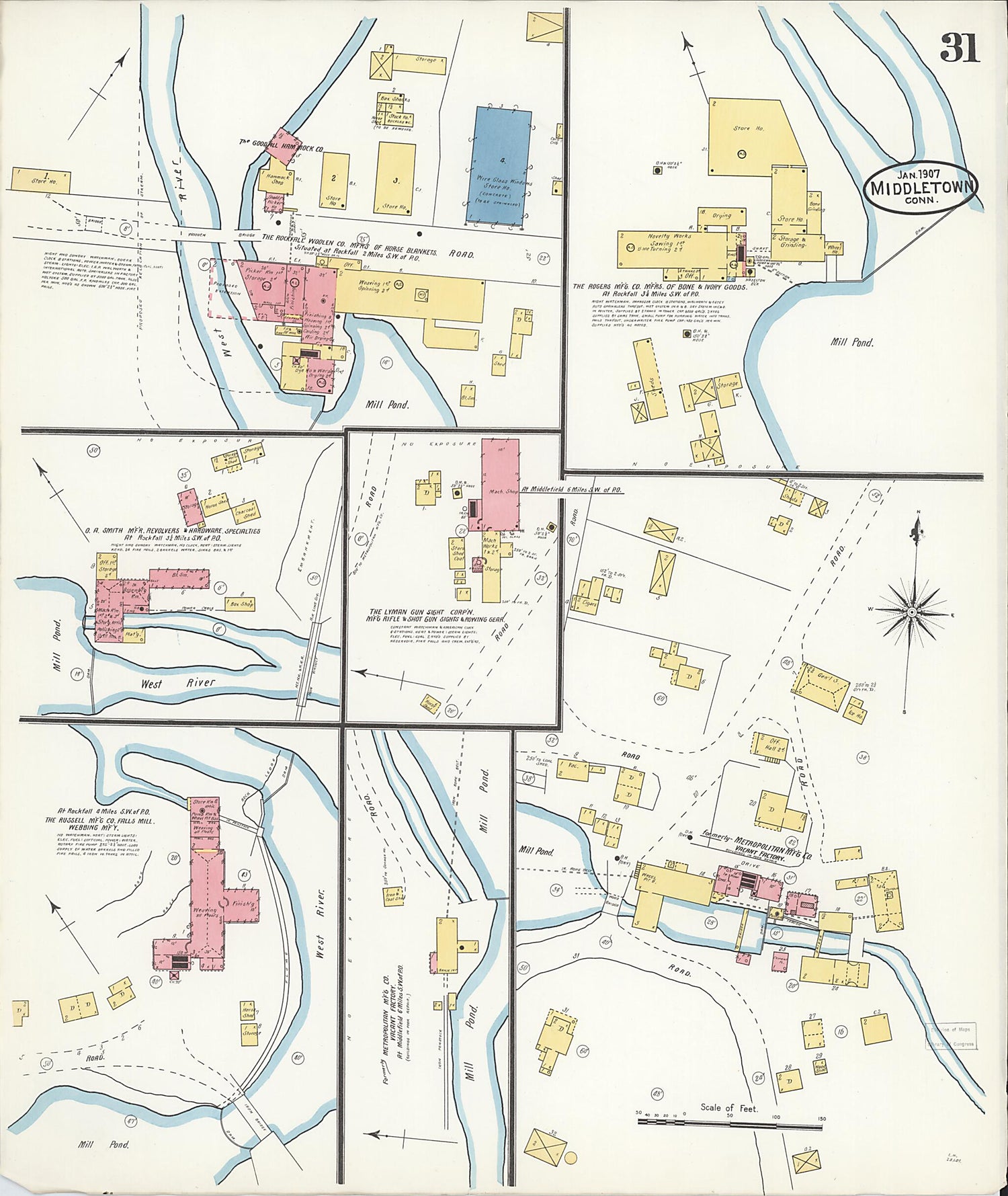 This old map of Middletown, Middlesex County, Connecticut was created by Sanborn Map Company in 1907