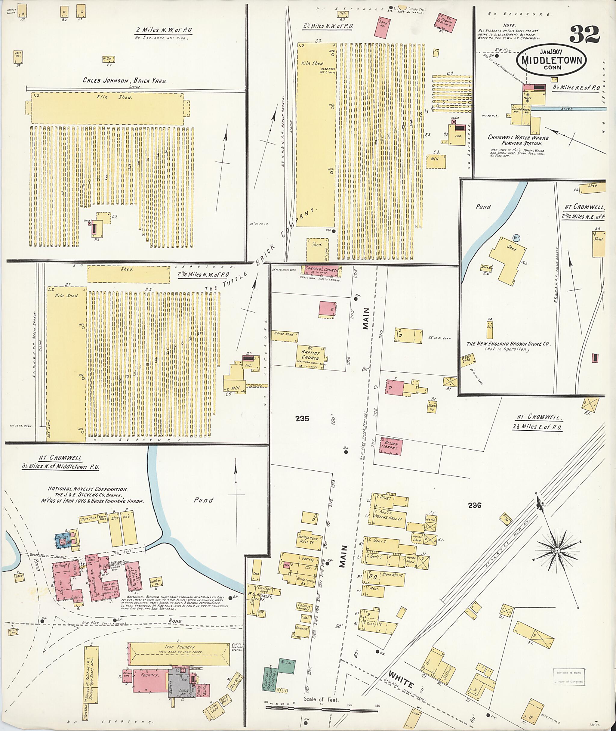 This old map of Middletown, Middlesex County, Connecticut was created by Sanborn Map Company in 1907