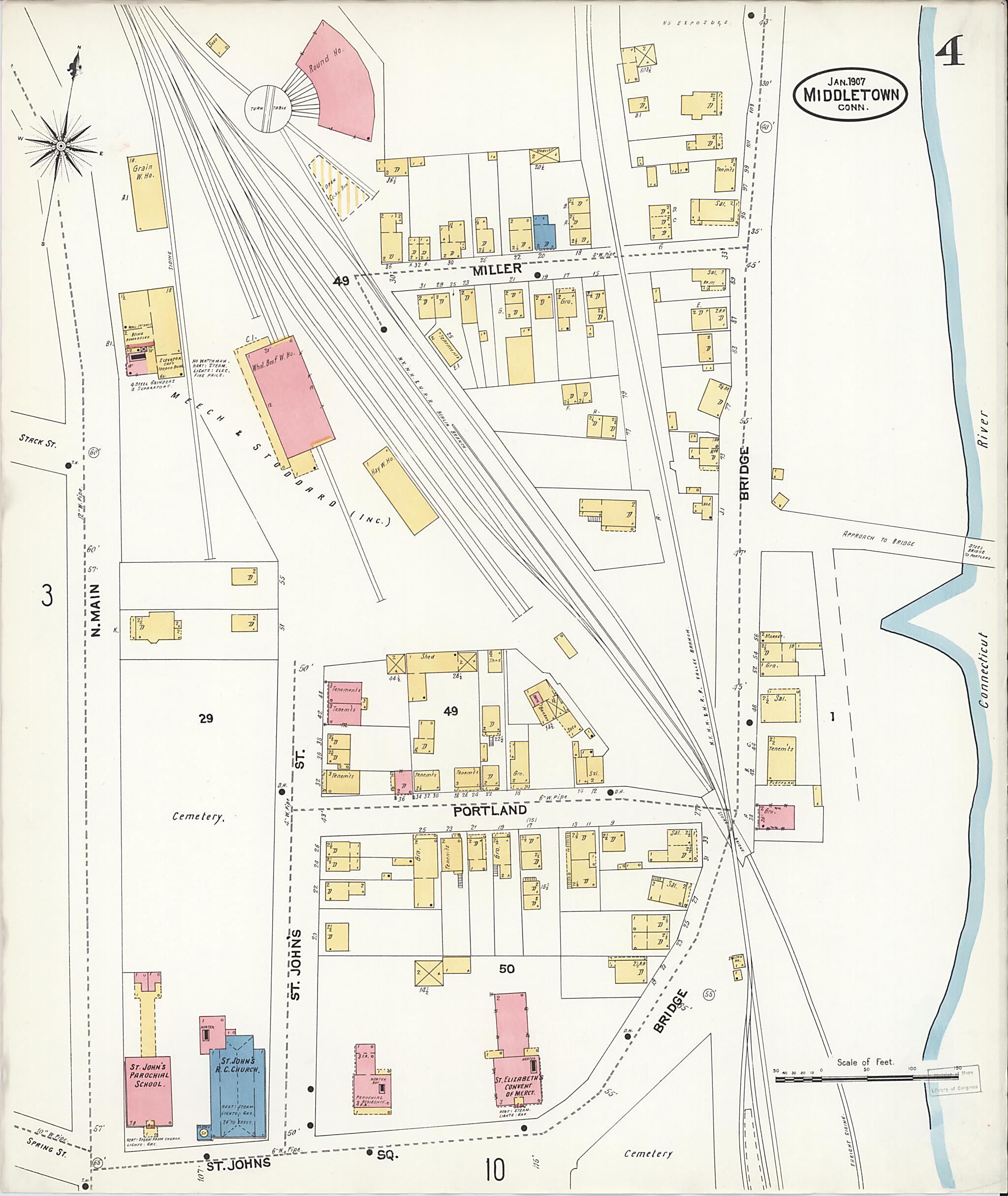 This old map of Middletown, Middlesex County, Connecticut was created by Sanborn Map Company in 1907