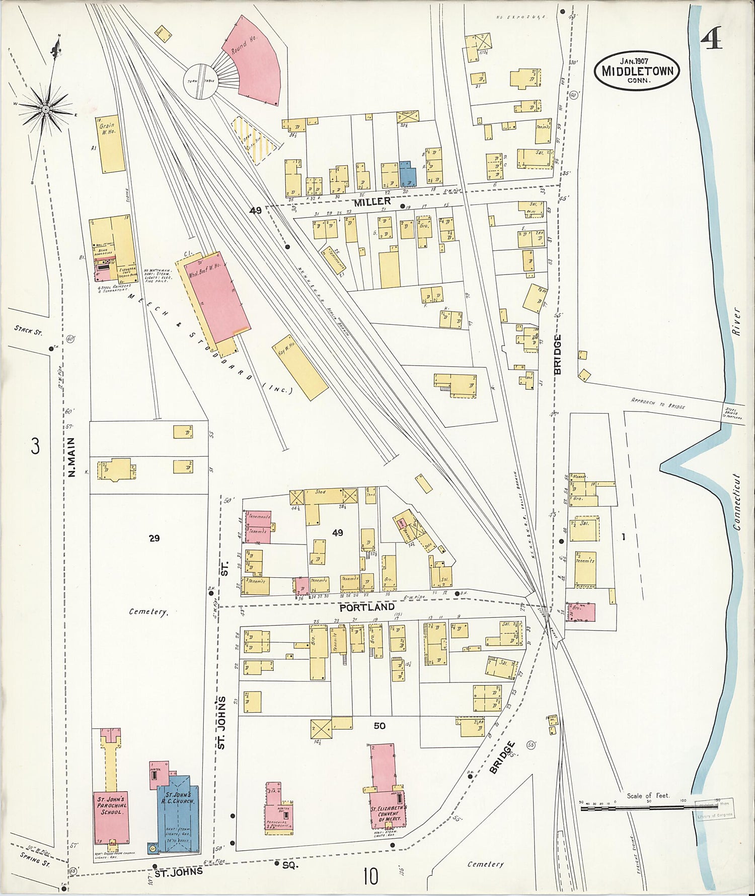 This old map of Middletown, Middlesex County, Connecticut was created by Sanborn Map Company in 1907