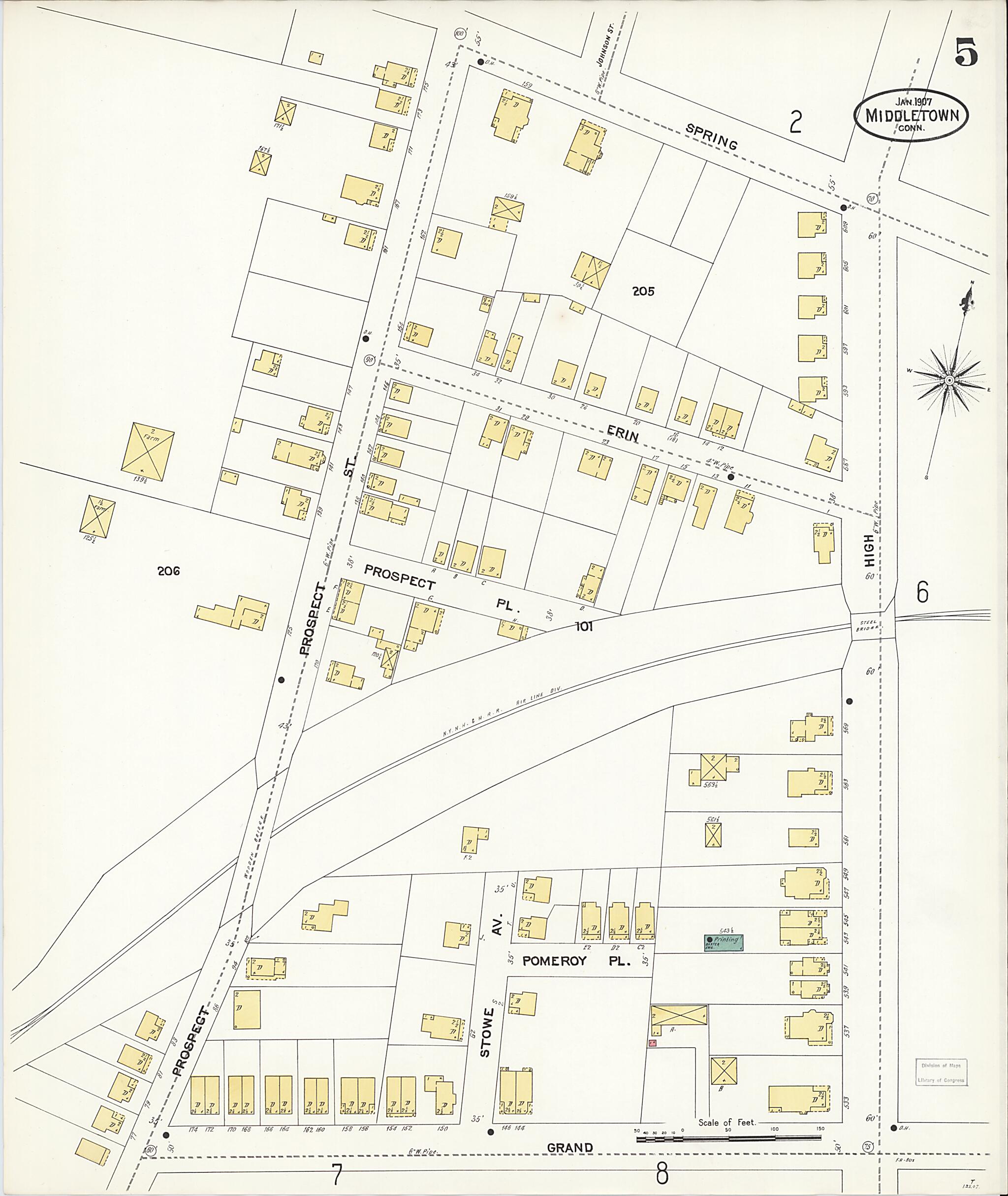 This old map of Middletown, Middlesex County, Connecticut was created by Sanborn Map Company in 1907