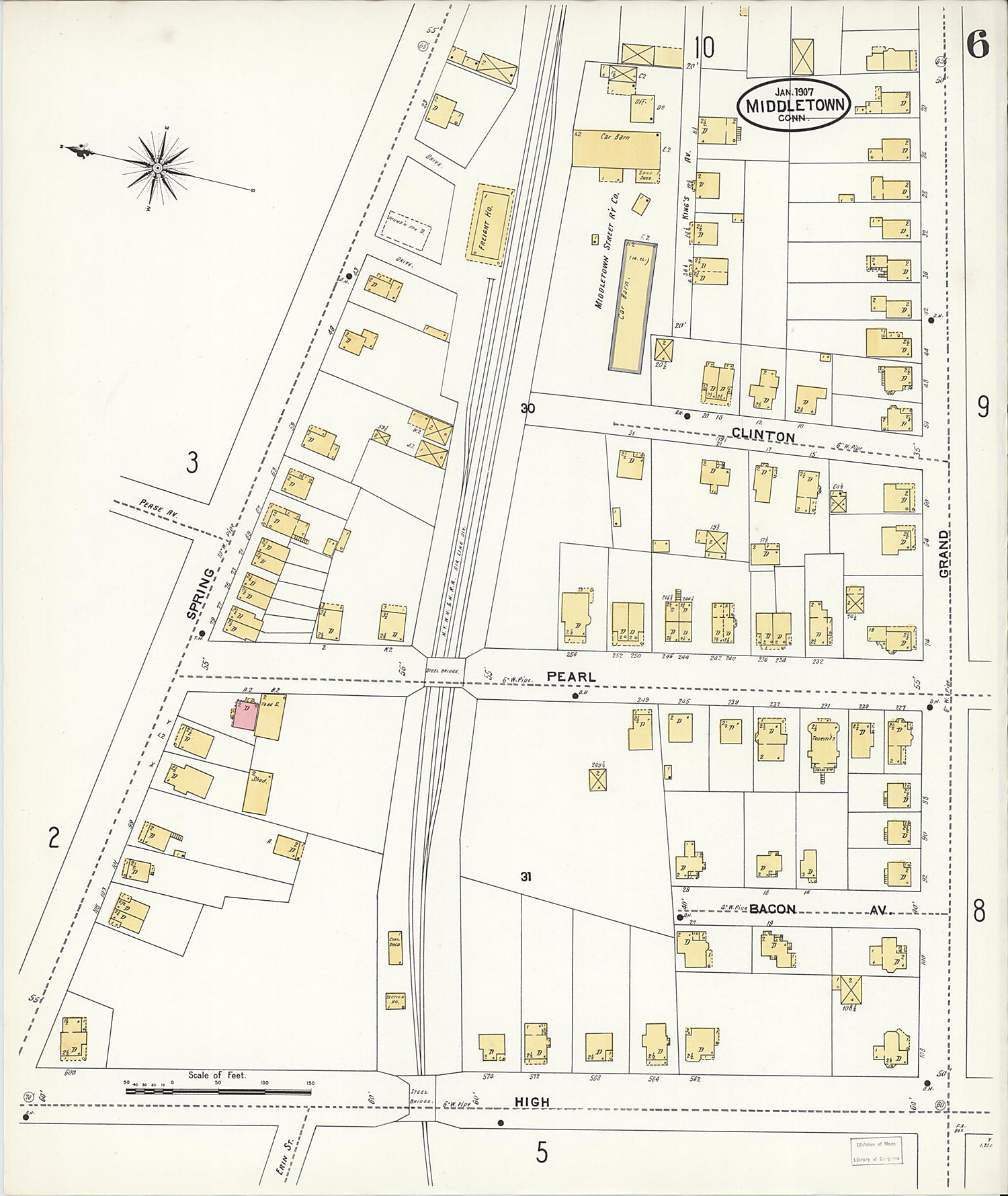 This old map of Middletown, Middlesex County, Connecticut was created by Sanborn Map Company in 1907