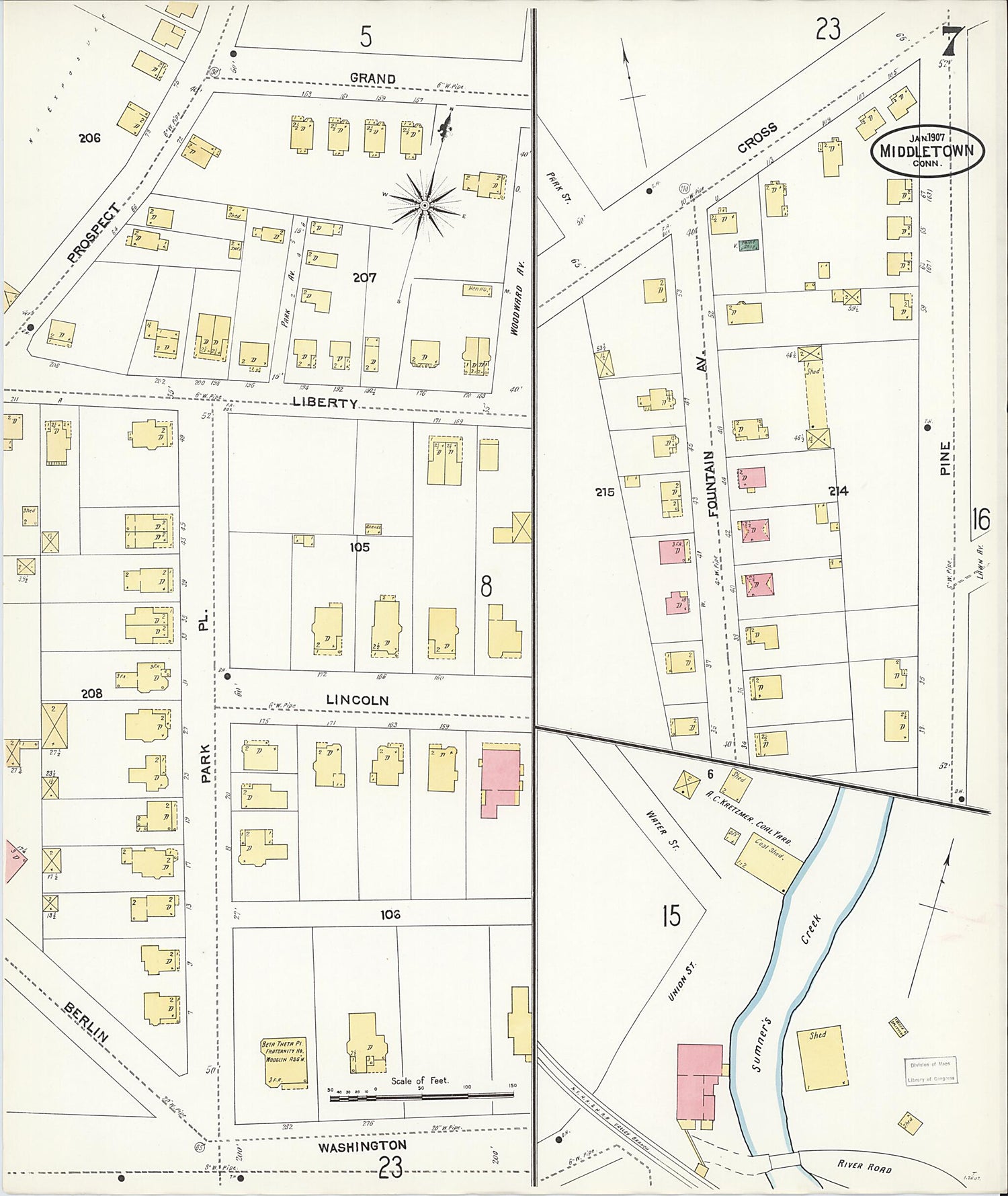This old map of Middletown, Middlesex County, Connecticut was created by Sanborn Map Company in 1907