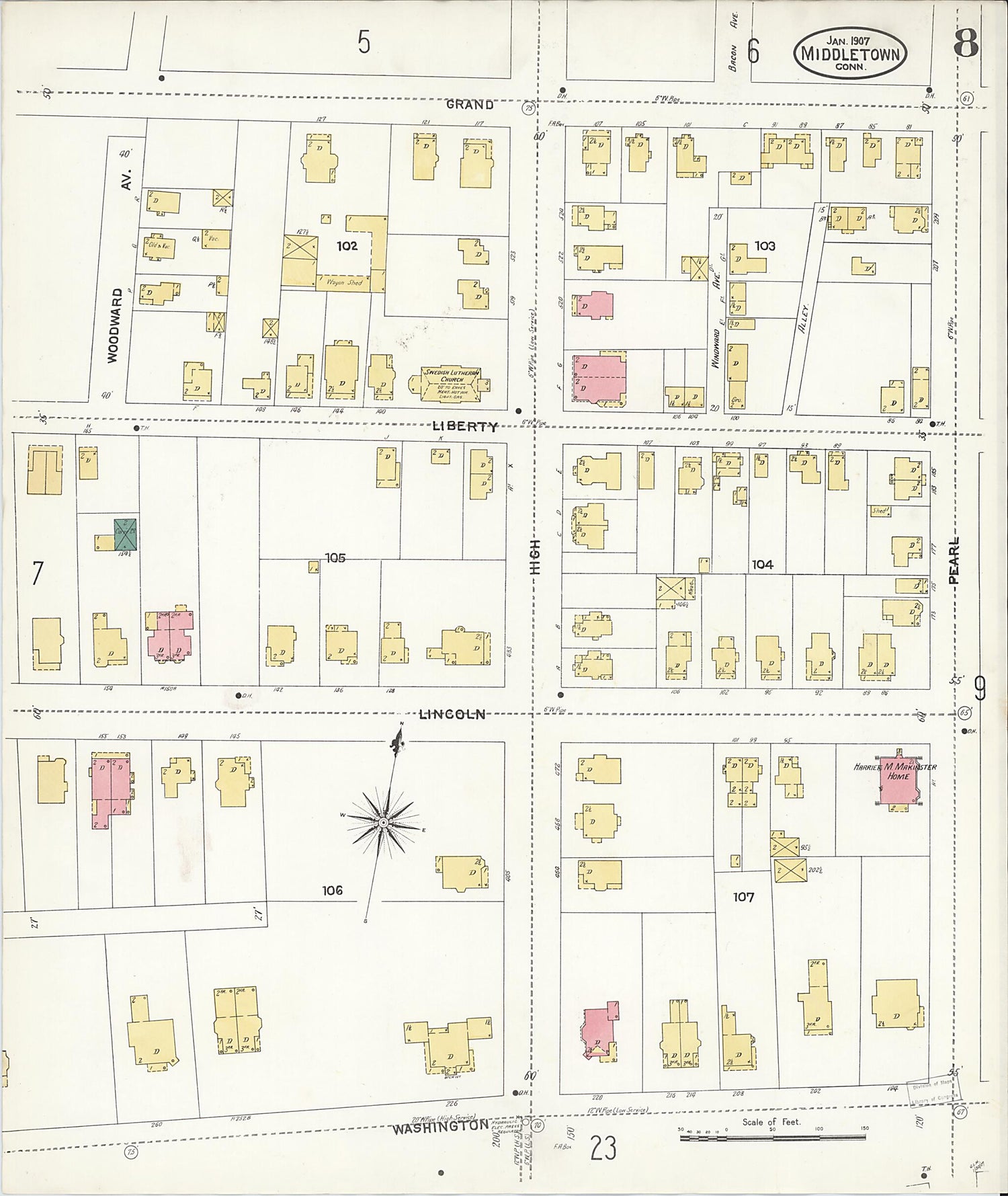 This old map of Middletown, Middlesex County, Connecticut was created by Sanborn Map Company in 1907