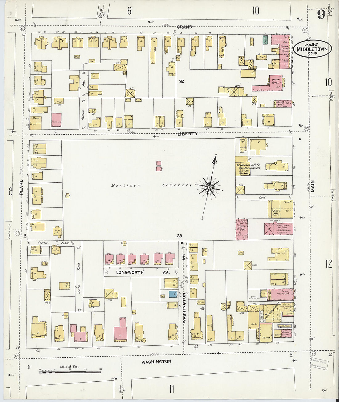 This old map of Middletown, Middlesex County, Connecticut was created by Sanborn Map Company in 1907
