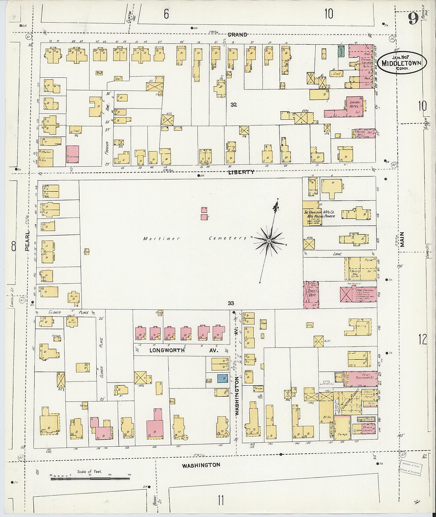 This old map of Middletown, Middlesex County, Connecticut was created by Sanborn Map Company in 1907