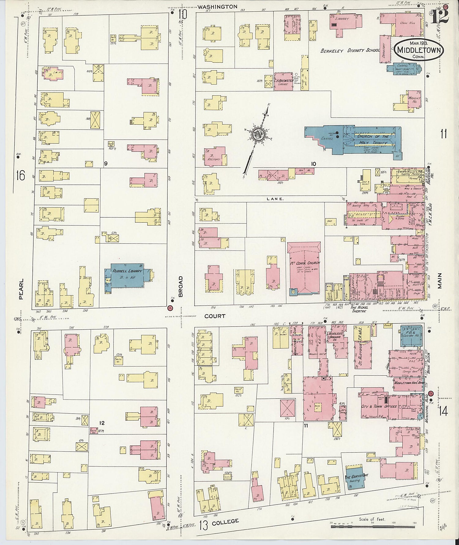 This old map of Middletown, Middlesex County, Connecticut was created by Sanborn Map Company in 1913