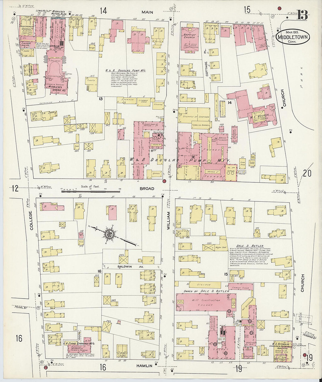 This old map of Middletown, Middlesex County, Connecticut was created by Sanborn Map Company in 1913