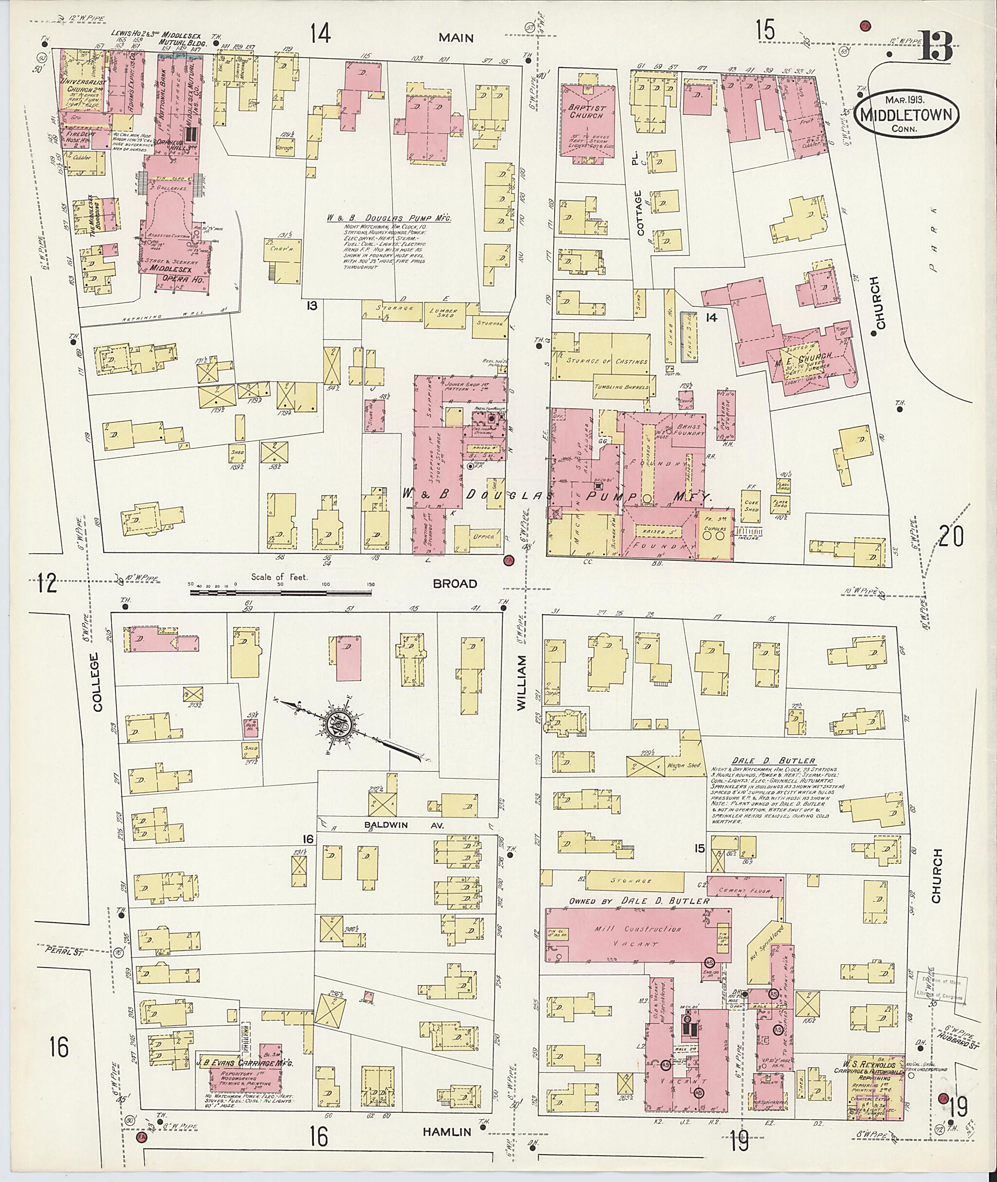 This old map of Middletown, Middlesex County, Connecticut was created by Sanborn Map Company in 1913