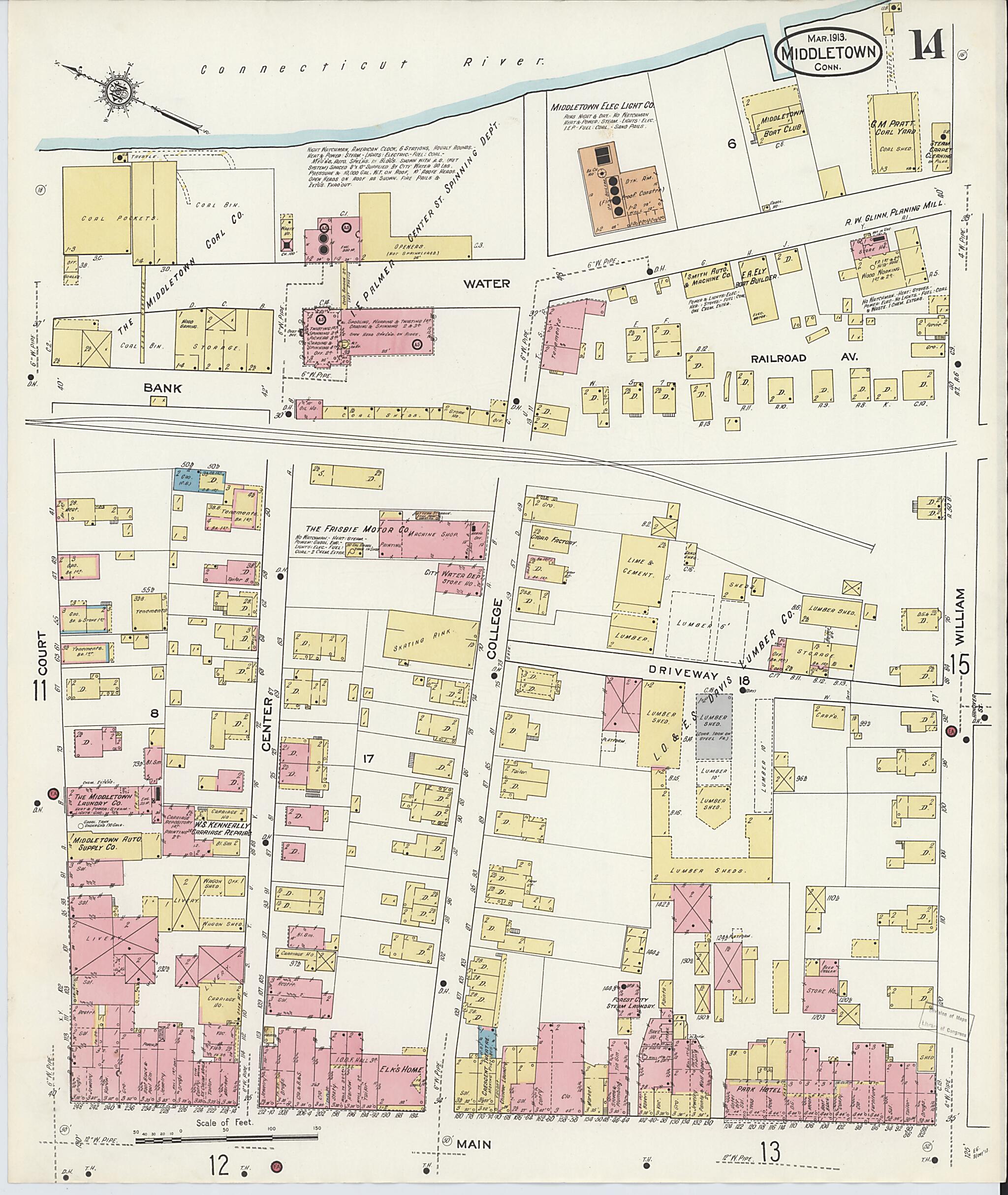 This old map of Middletown, Middlesex County, Connecticut was created by Sanborn Map Company in 1913