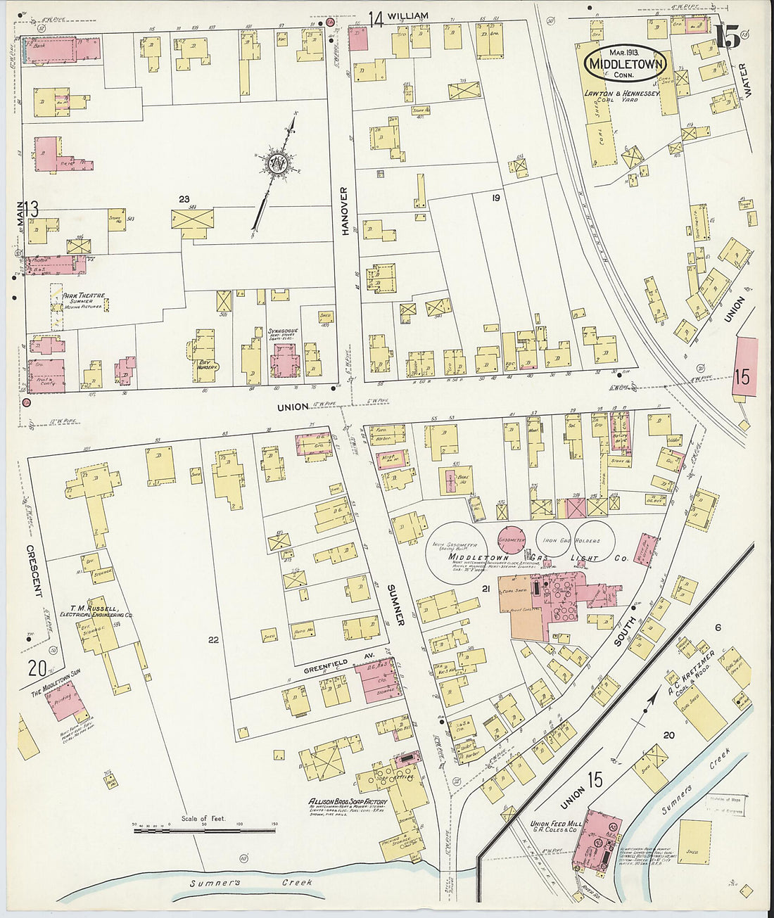 This old map of Middletown, Middlesex County, Connecticut was created by Sanborn Map Company in 1913