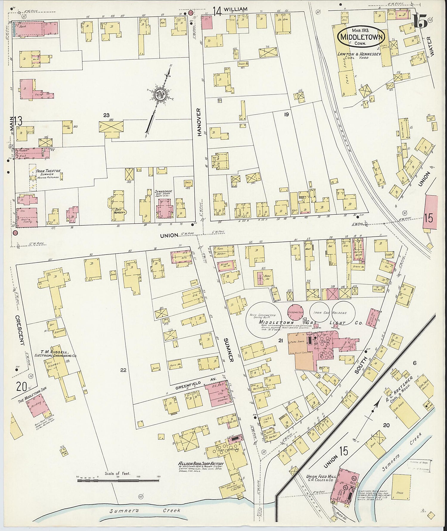 This old map of Middletown, Middlesex County, Connecticut was created by Sanborn Map Company in 1913