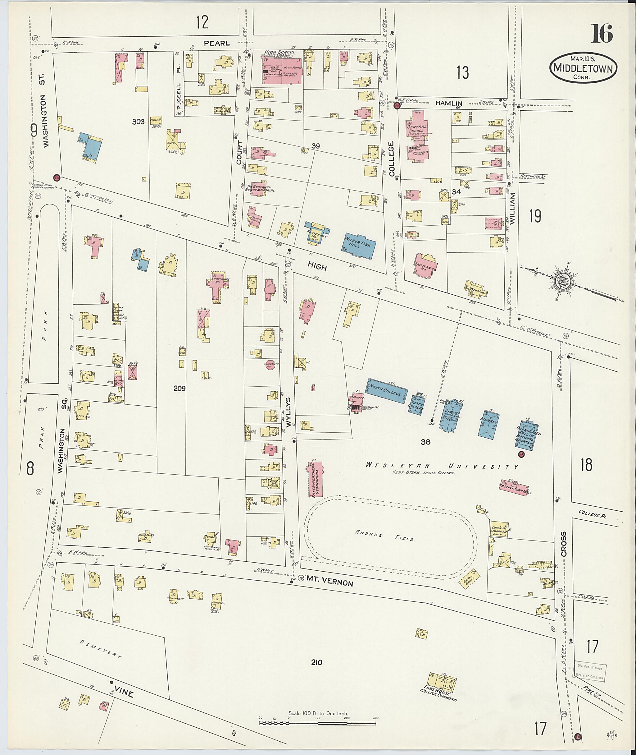 This old map of Middletown, Middlesex County, Connecticut was created by Sanborn Map Company in 1913