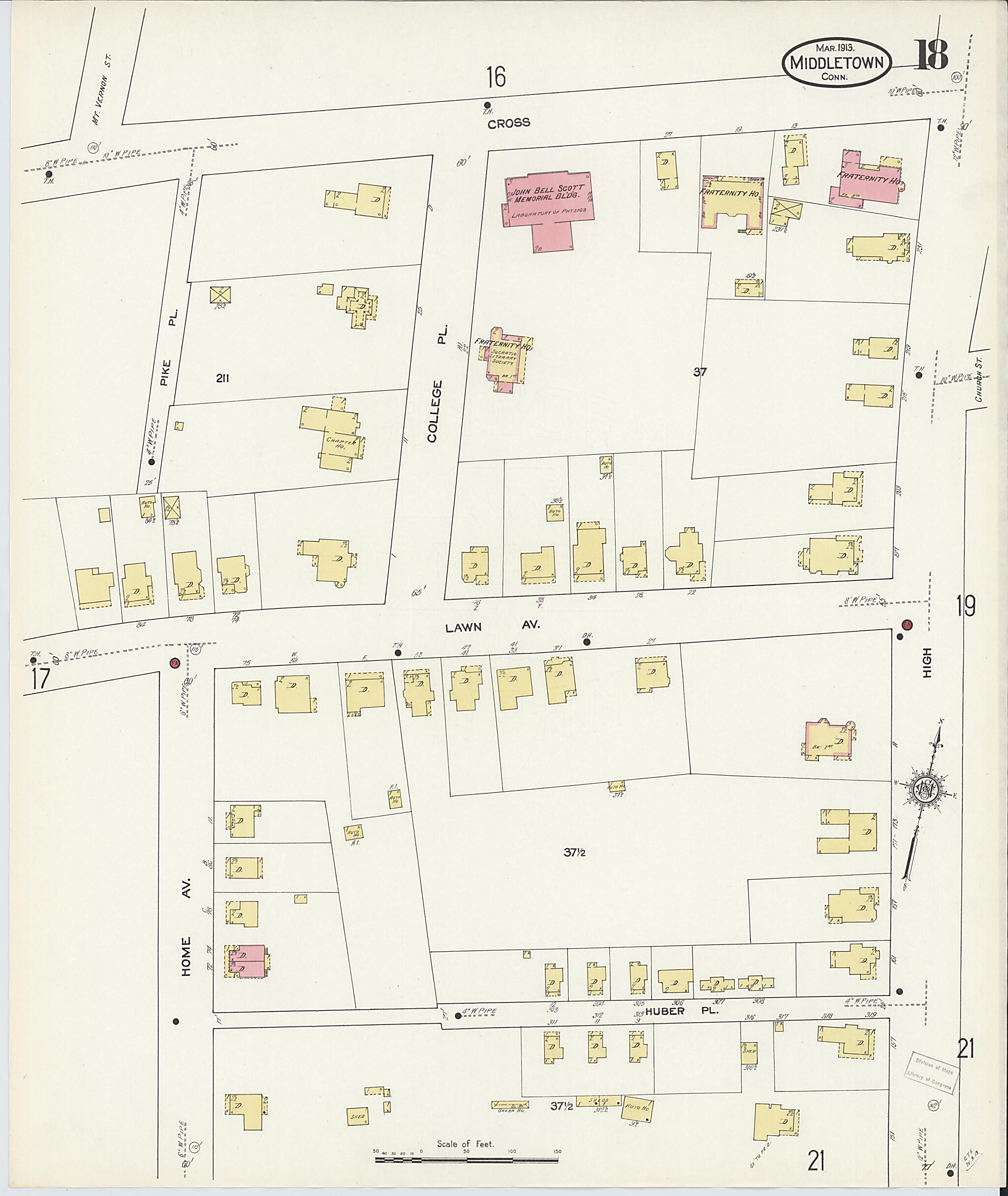 This old map of Middletown, Middlesex County, Connecticut was created by Sanborn Map Company in 1913