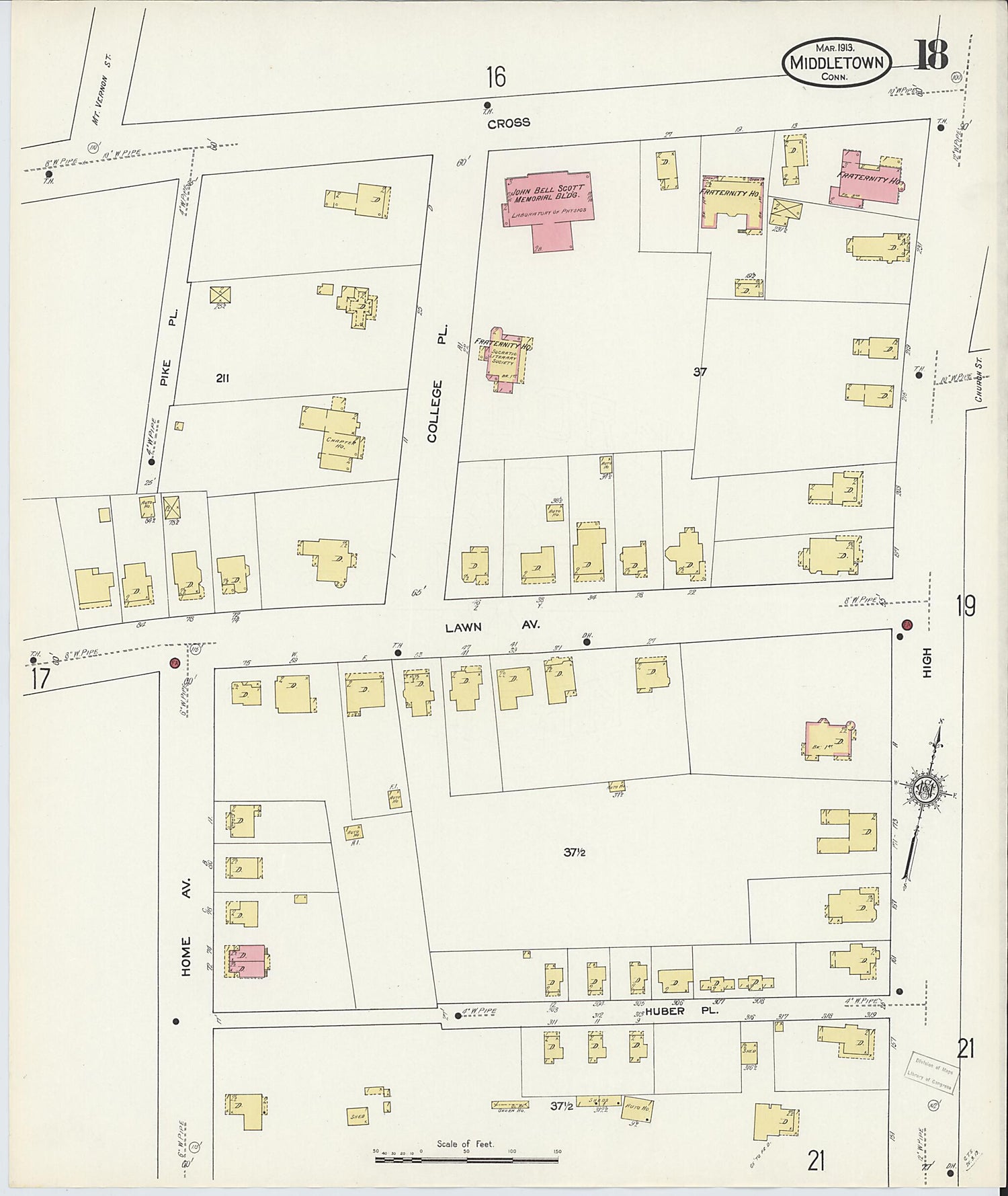 This old map of Middletown, Middlesex County, Connecticut was created by Sanborn Map Company in 1913